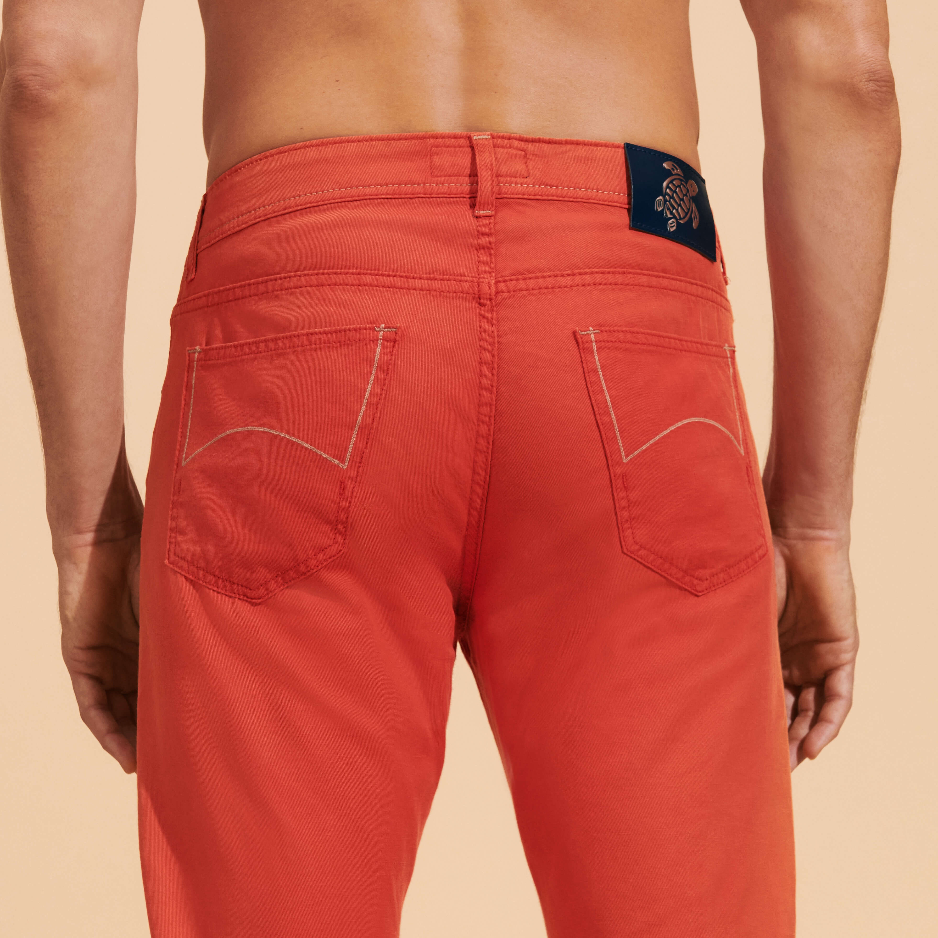 Men Linen Jeans Drill 5-Pockets Solid - 6