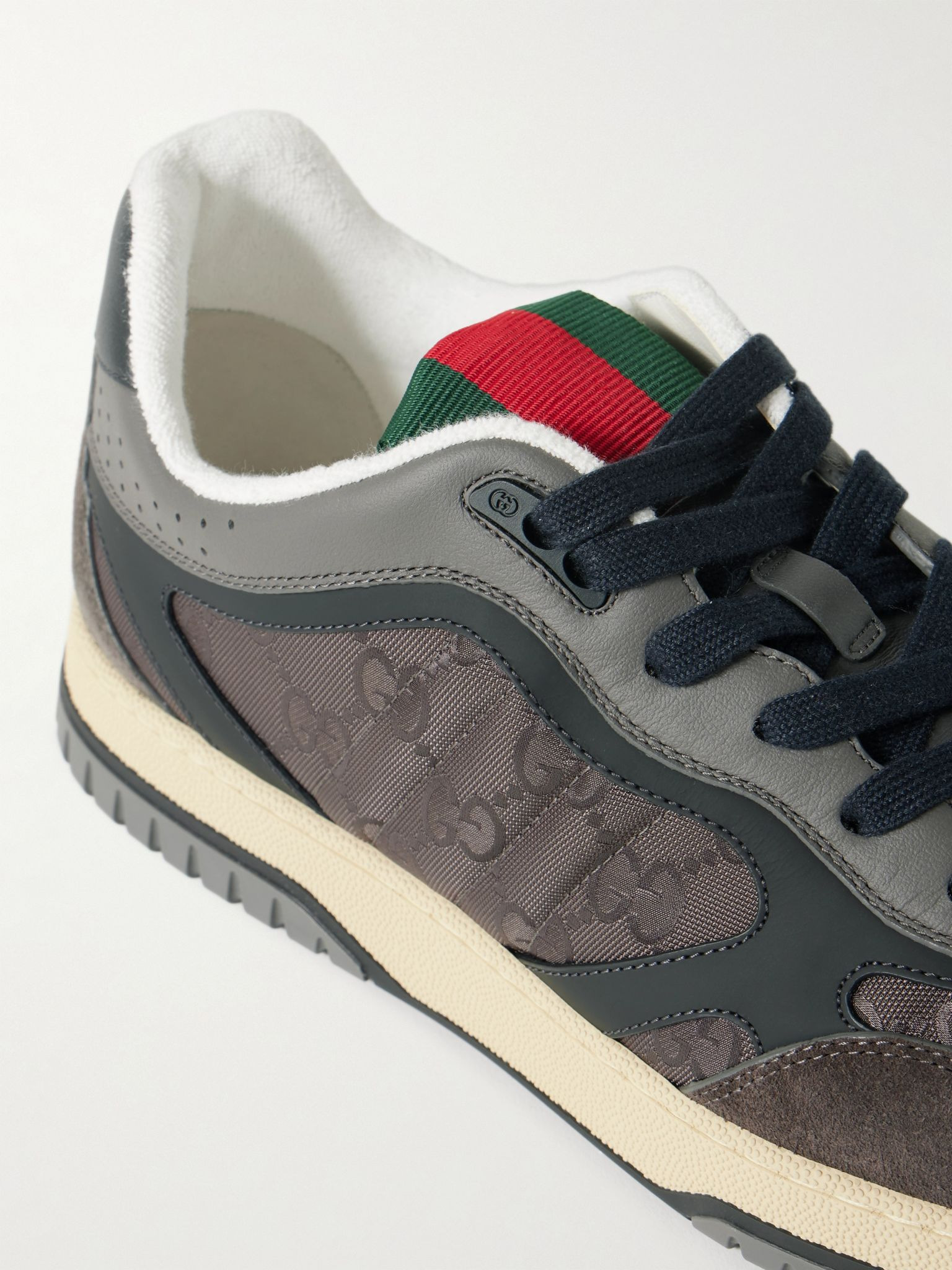 Re-Web Suede and Webbing-Trimmed Canvas and Leather Sneakers Gray - 5
