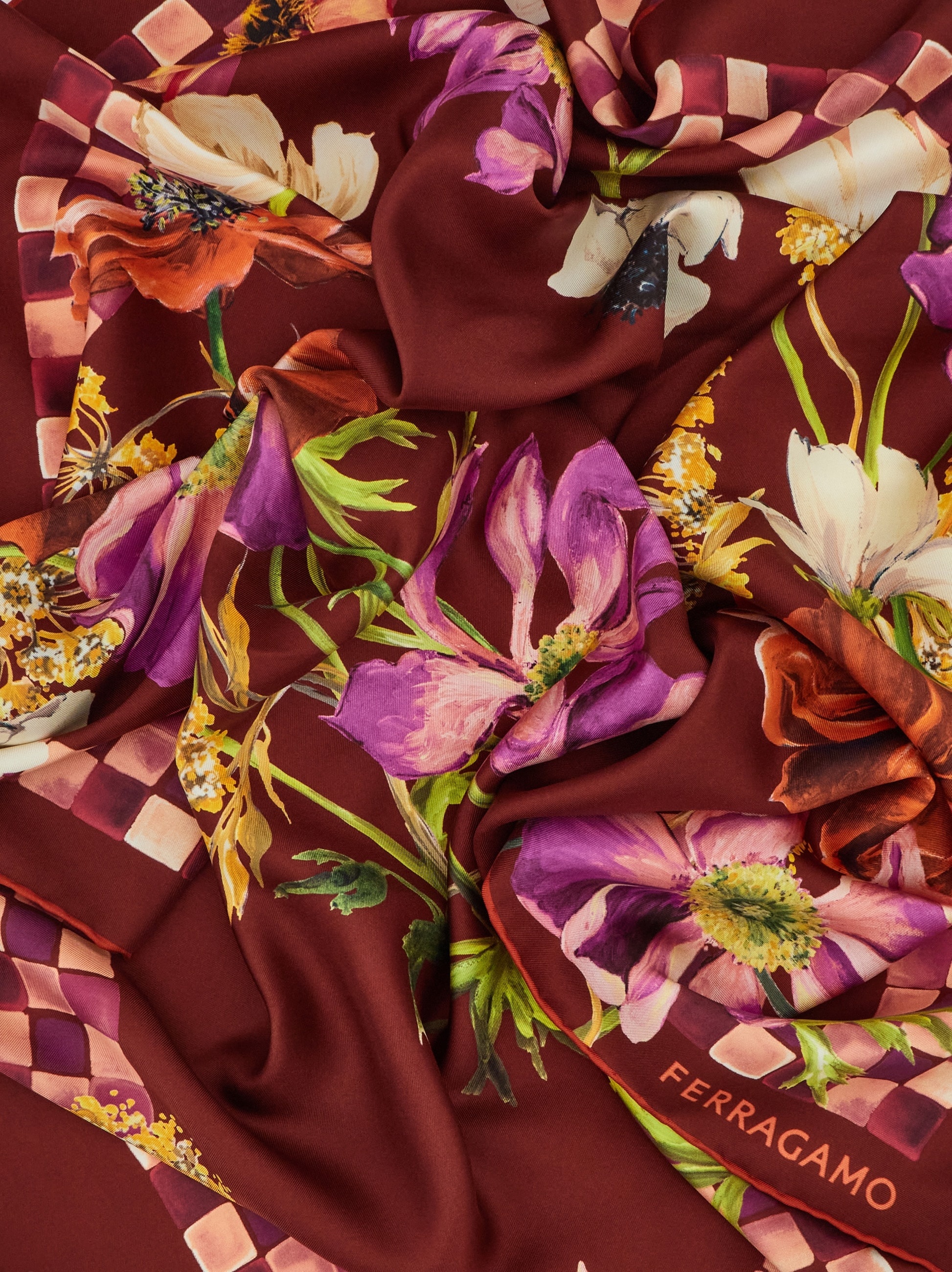 Fiori print silk scarf - 2
