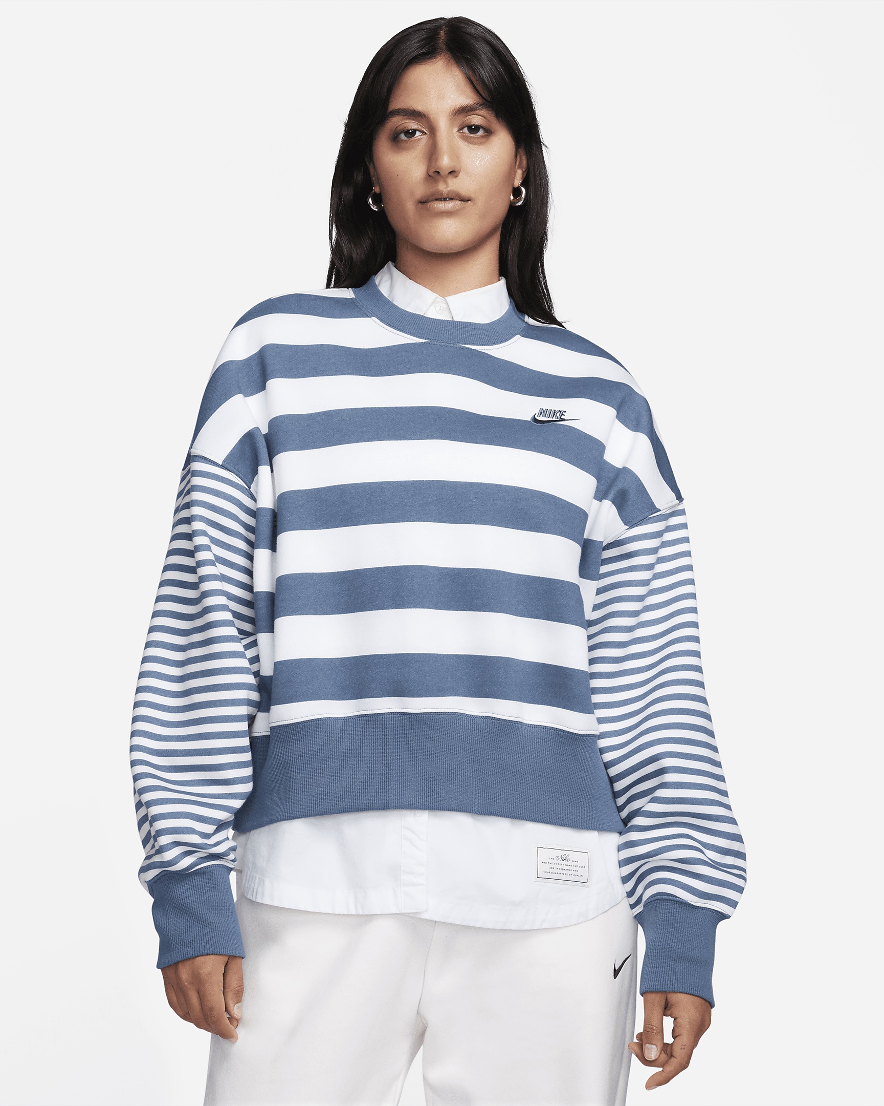 Women's Nike Sportswear Phoenix Fleece Over-Oversized Striped Crew-Neck Sweatshirt - 1