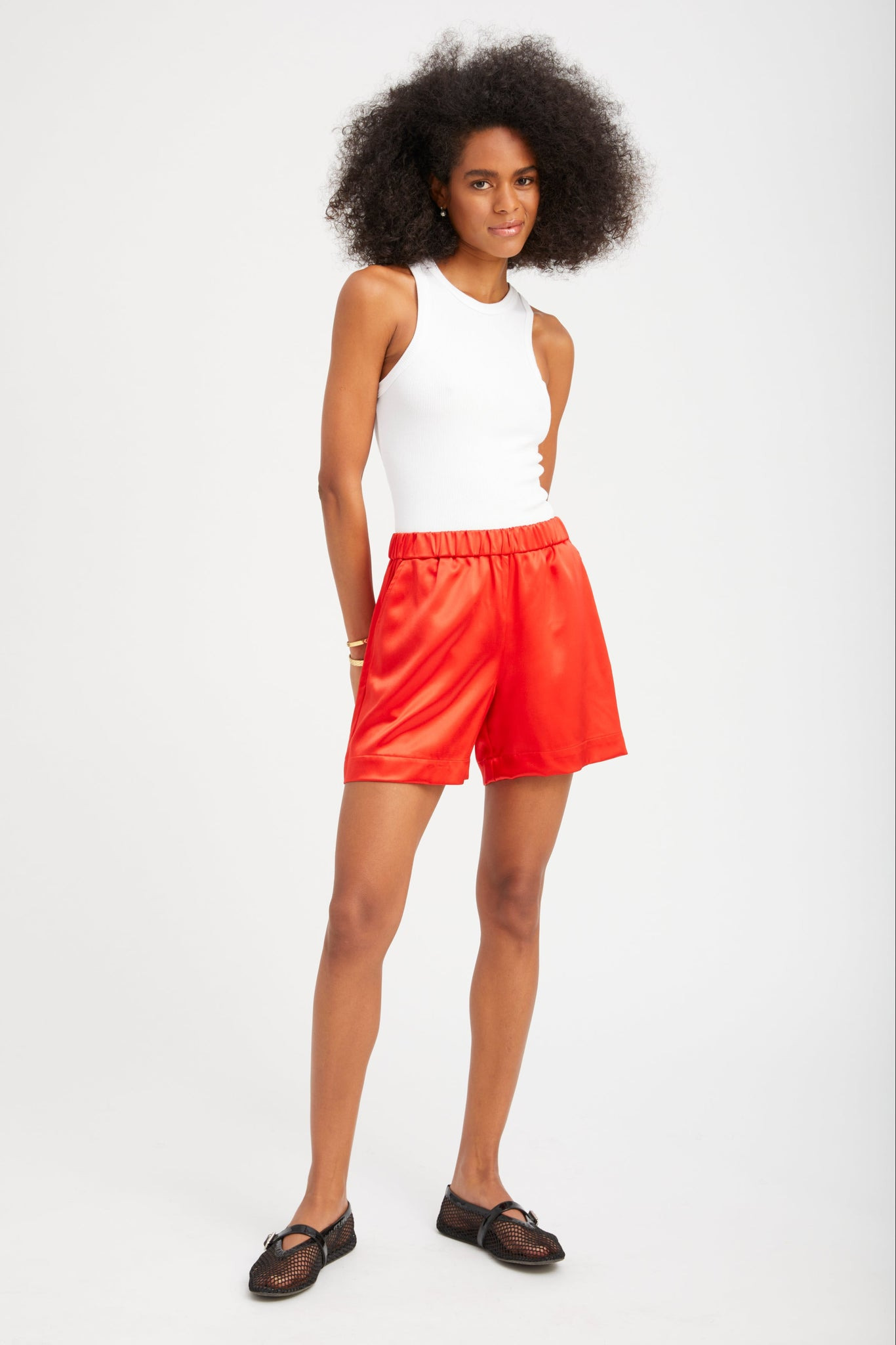 RED SILK CULOTTE SHORTS - 4