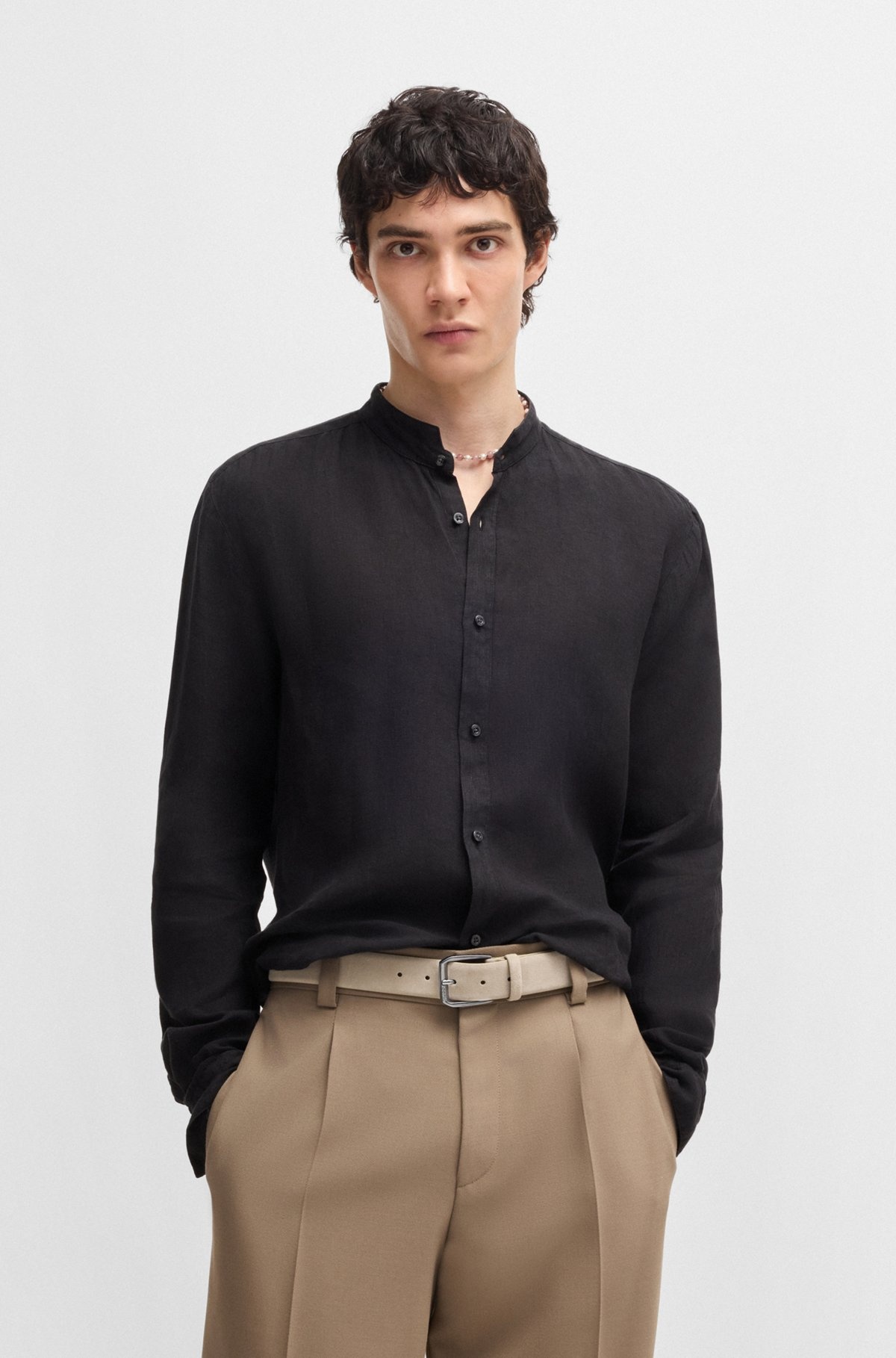 ITALIAN-SUEDE BELT WITH ANGULAR LOGO BUCKLE - 2