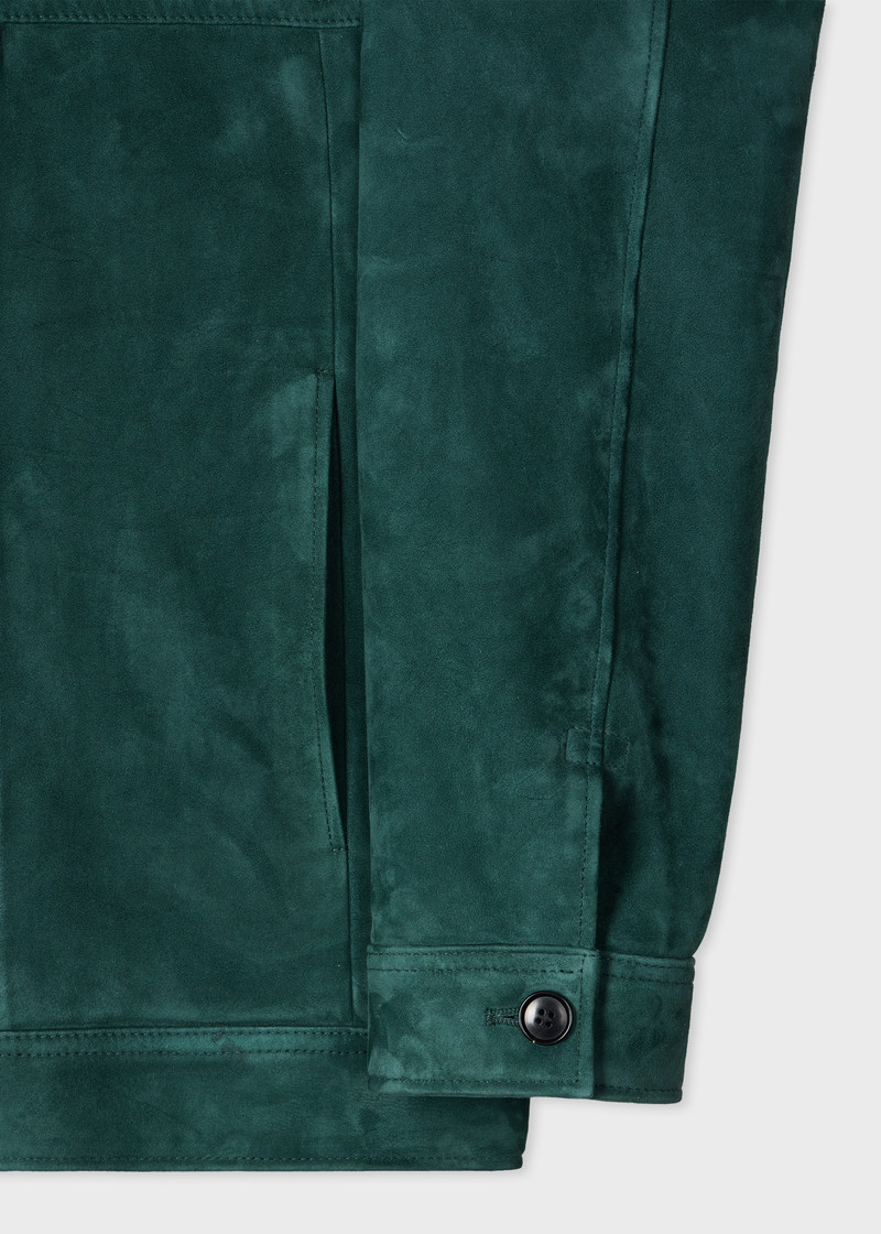Dark Teal Suede Pleated Trucker Jacket 3