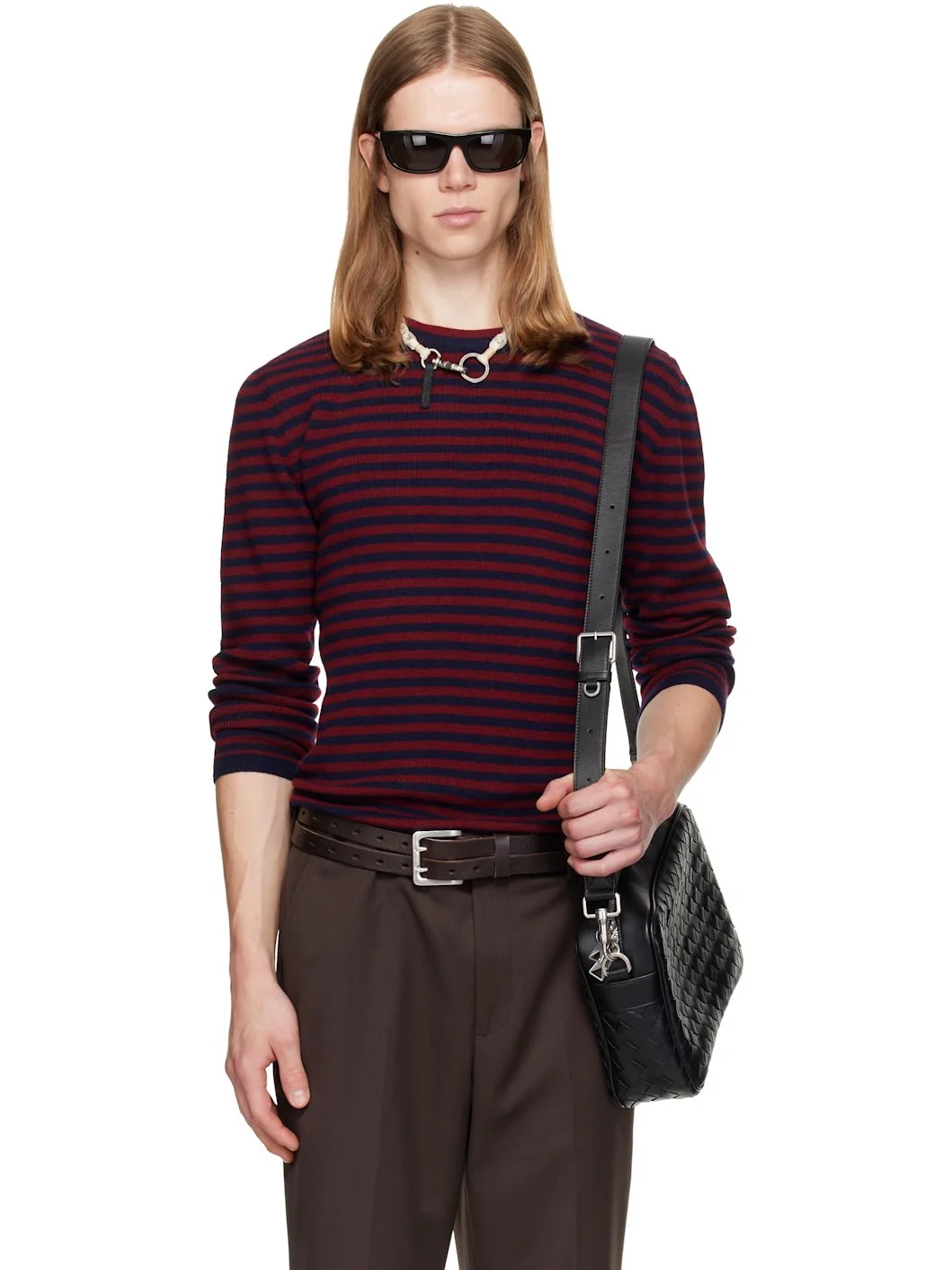 Red & Navy Merino Wool Essential Stripe Sweater - 1