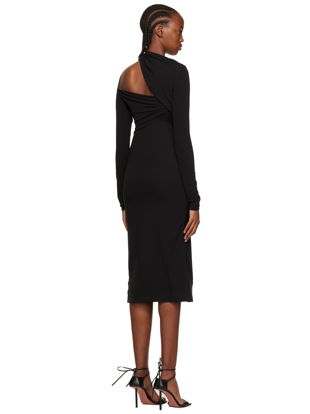 Black Gathered Midi Dress - 3