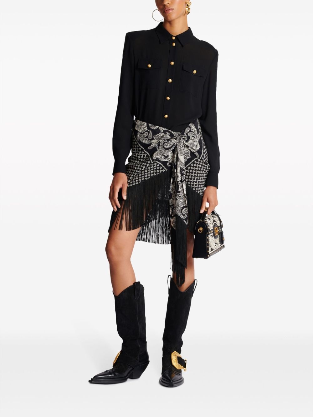 fringed paisley-print silk miniskirt - 2