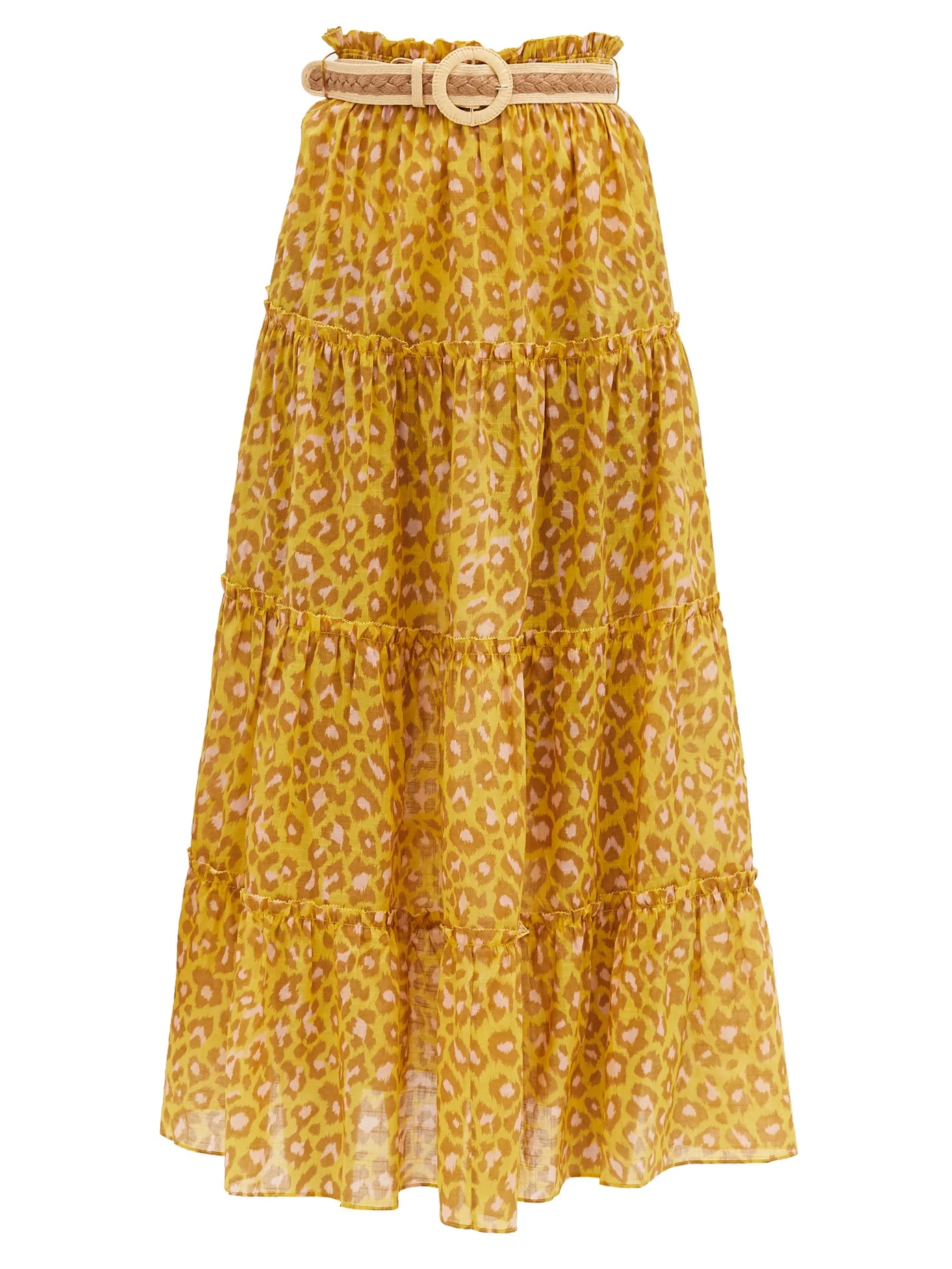 Belted leopard-print cotton maxi skirt - 1