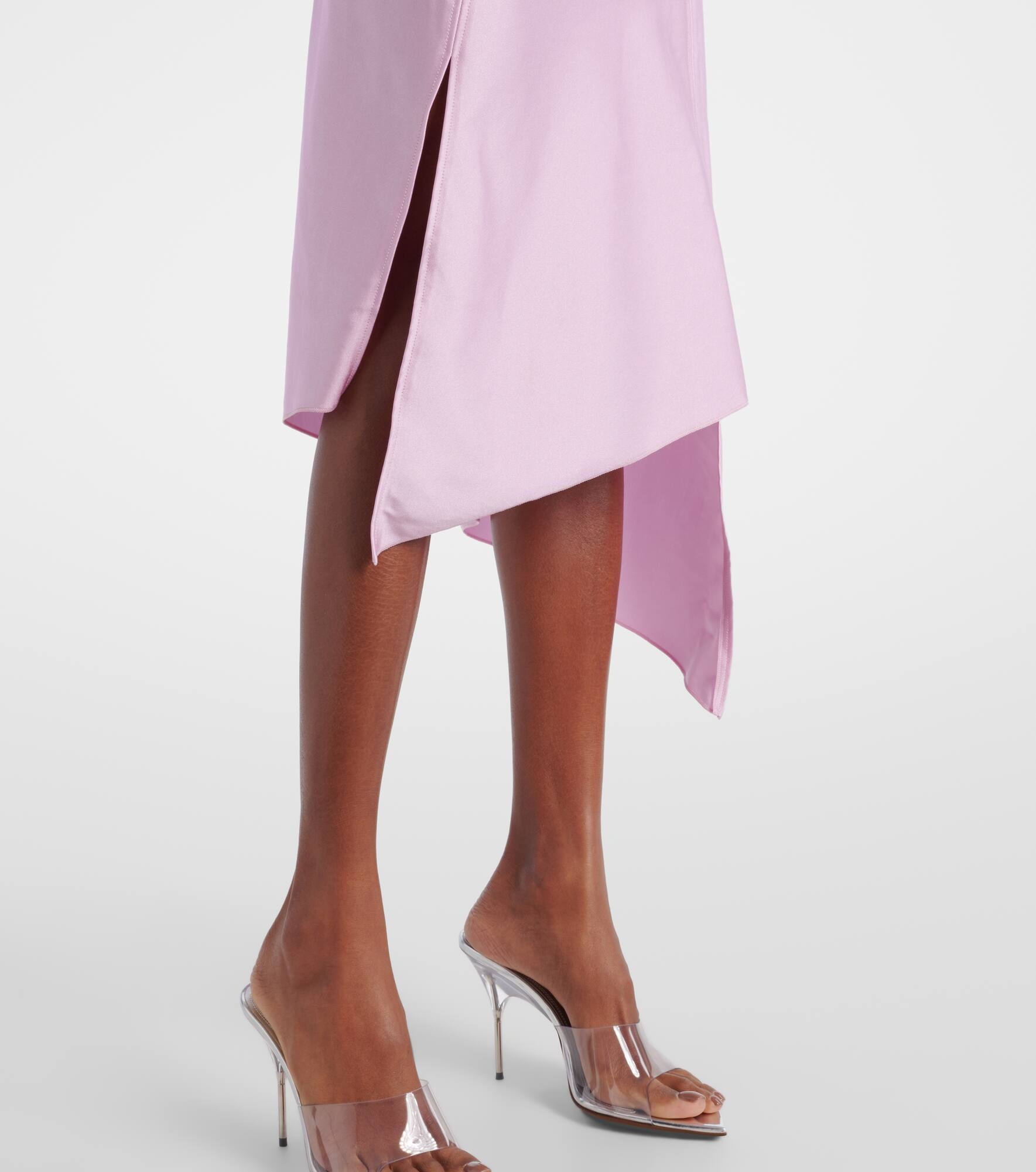 Floral-appliqué satin midi skirt - 5