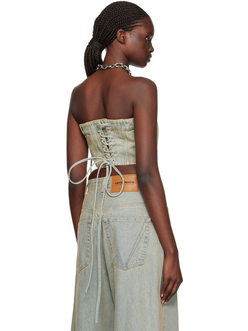 Beige Paneled Denim Tank Top 3