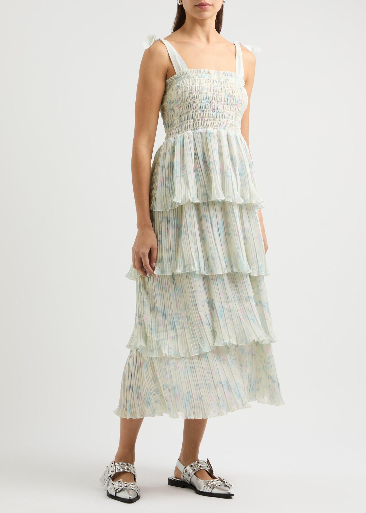 Printed plissé georgette midi dress - 2