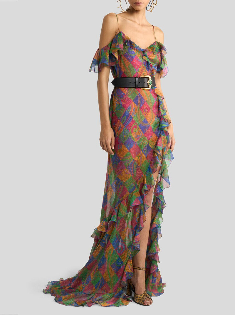 Etro SILK LONG DRESS WITH RUFFLES AND GEOMETRIC PAISLEY MOTIF outlook