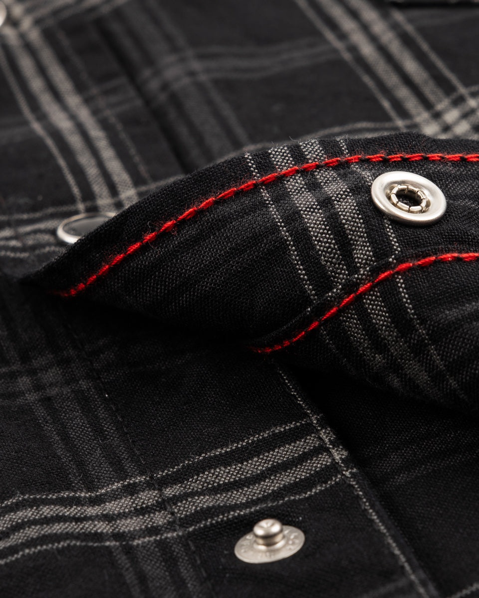 5OZ SELVEDGE SHORT SLEEVED MADRAS CHECK WESTERN SHIRT - BLACK - 11