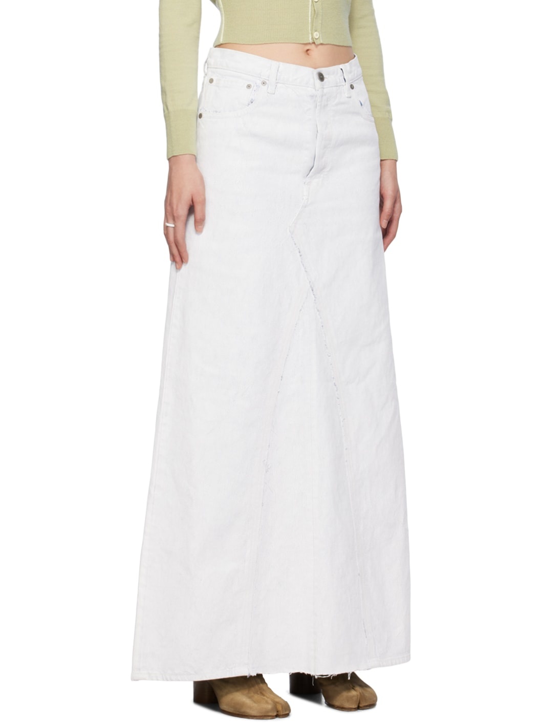 White Painted Denim Maxi Skirt - 2