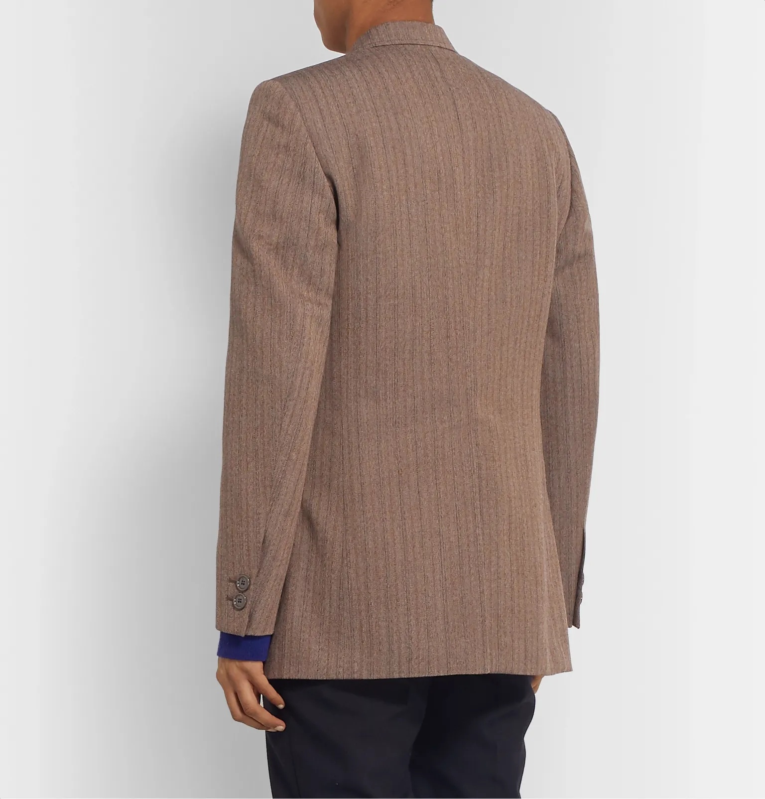 Brown Slim-Fit Striped Herringbone Wool-Blend Blazer - 5