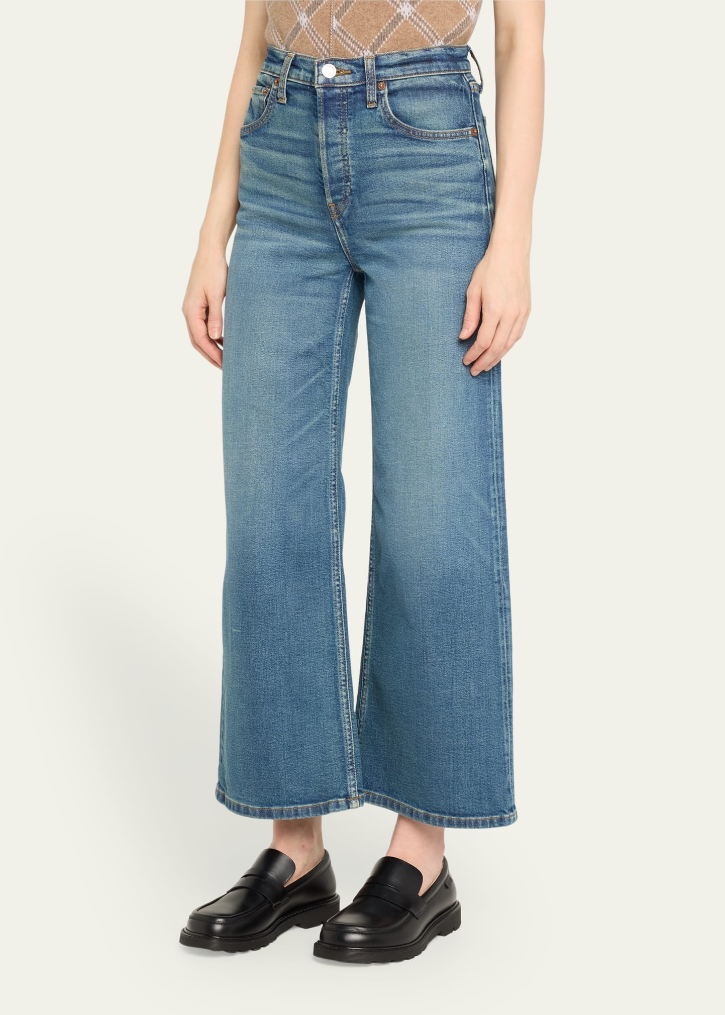 High Rise Wide-Leg Cropped Jeans - 4