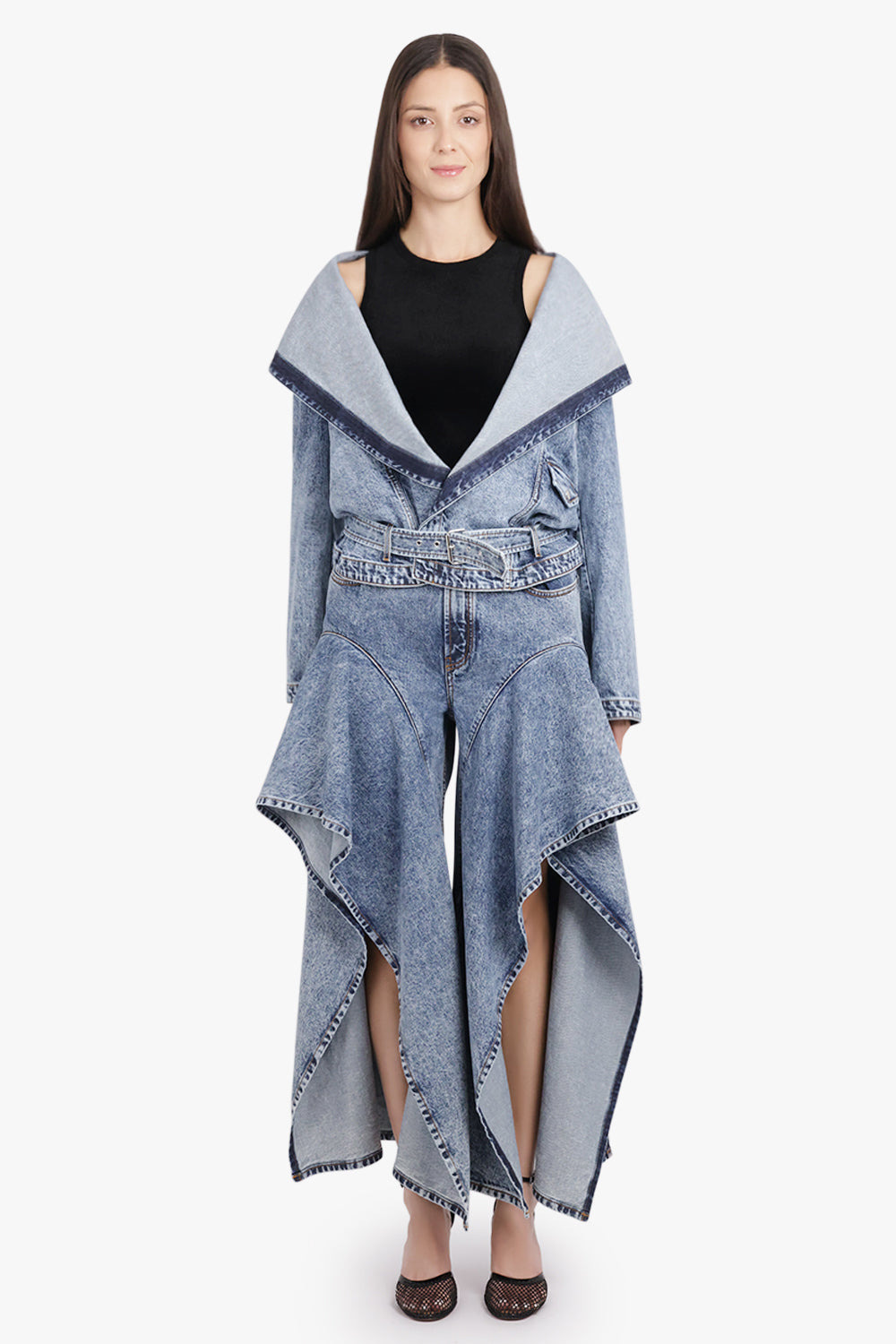 HOODED L/S DENIM BIKER JACKET | SNOW BLUE - 4