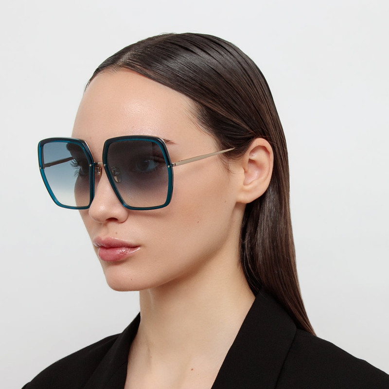 LINDA FARROW Syan Oversize Sunglasses in Aqua outlook