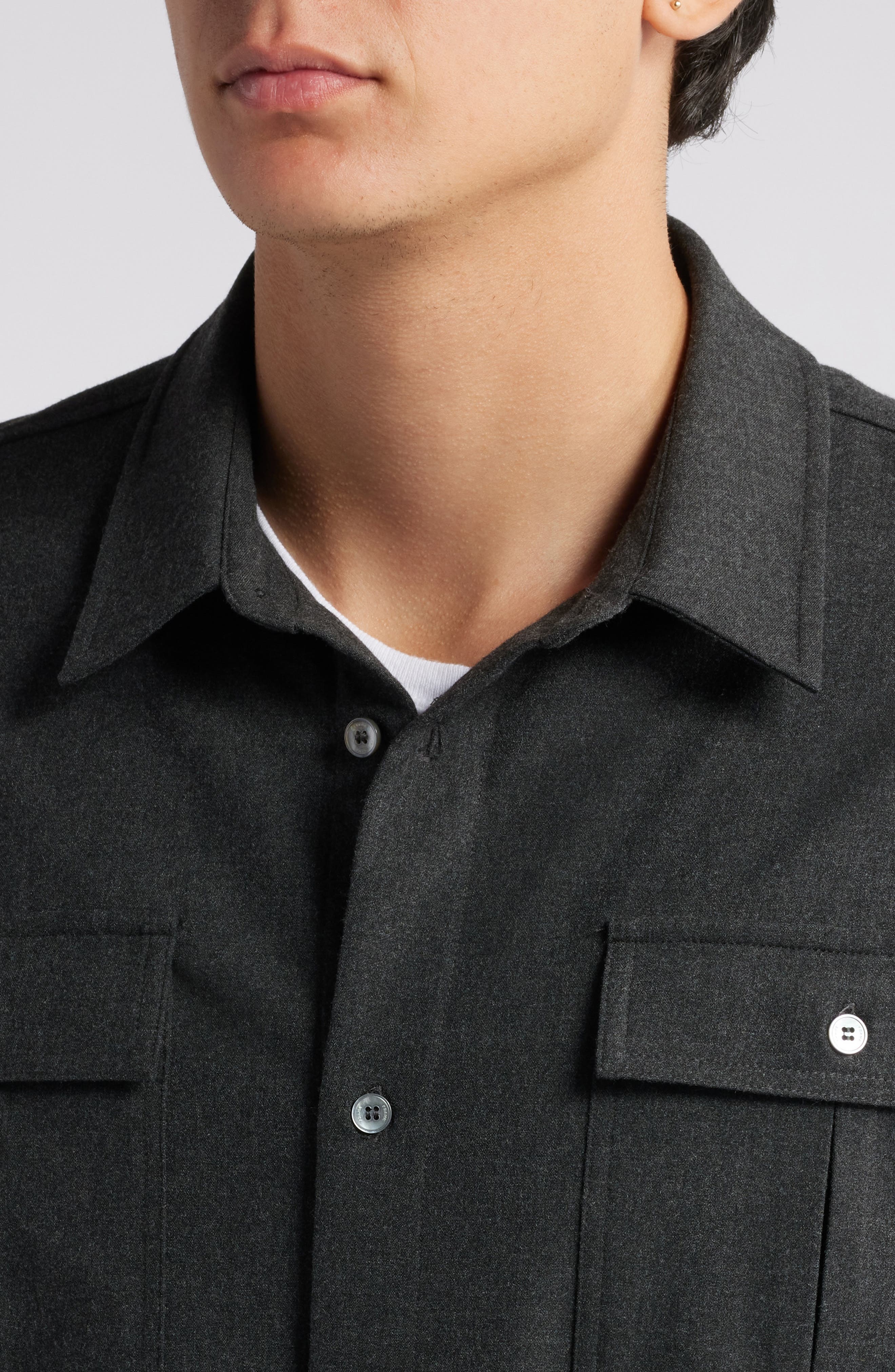 FRAME Classic Stretch Flannel Button-Up Shirt in Grey Melange at Nordstrom - 2