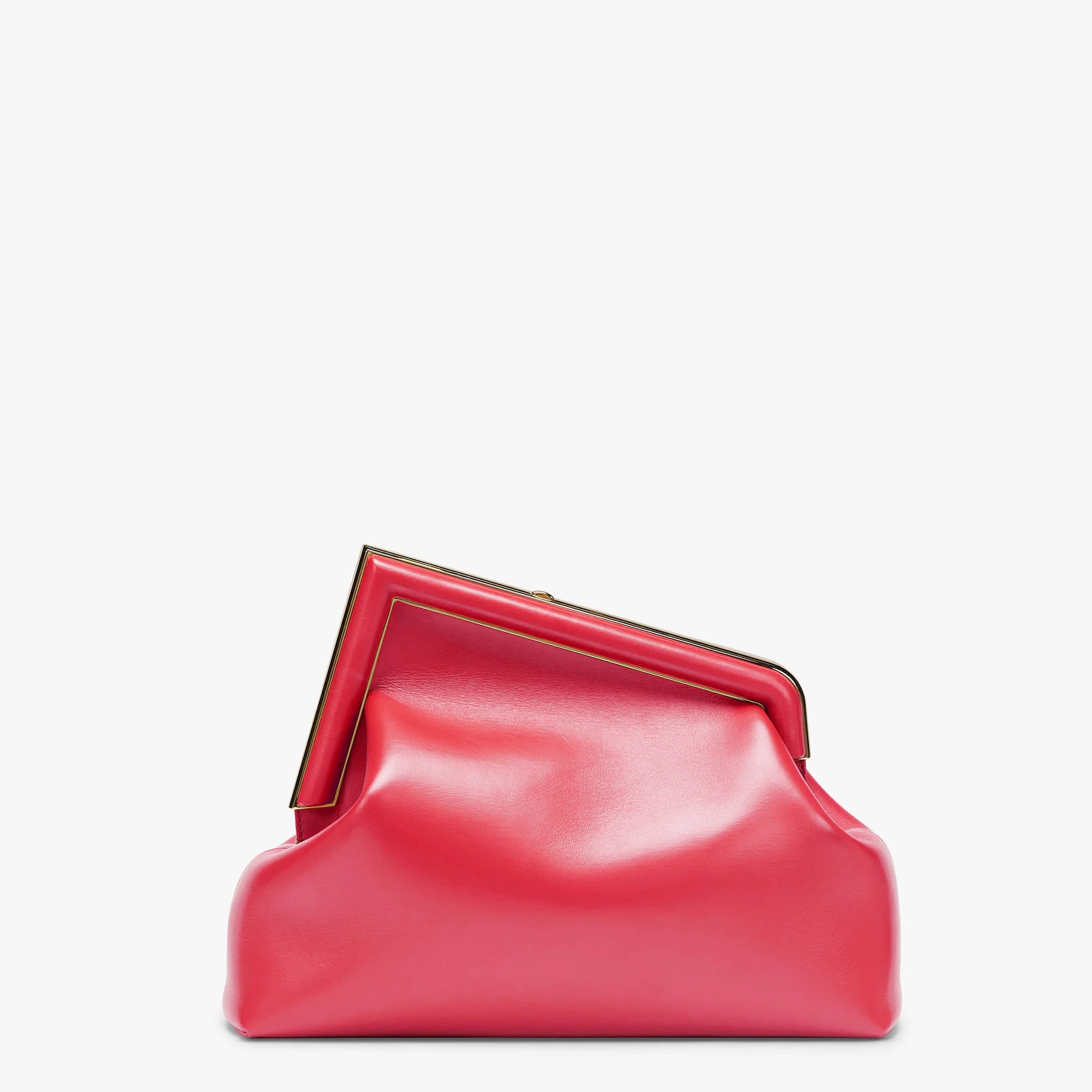 Medium Fendi First bag in fuchsia soft nappa leather with an oversized F metal clasp with tone on to - 3
