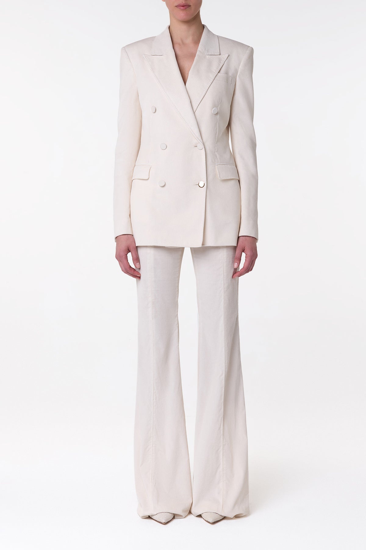 Ianthe Flare Pant in Ivory Sea Island Cotton Corduroy - 3
