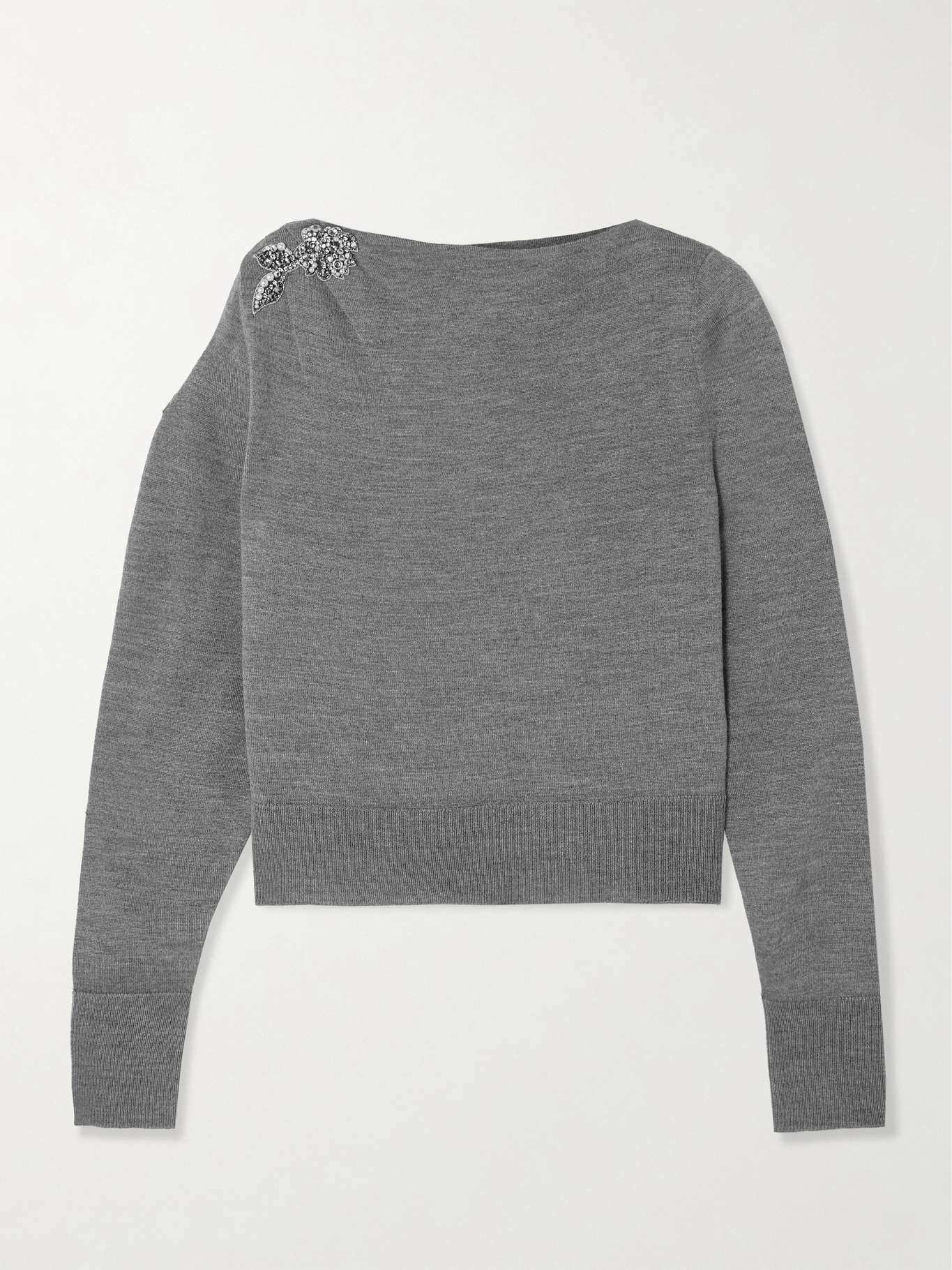 Draped embellished cutout wool sweater - 1