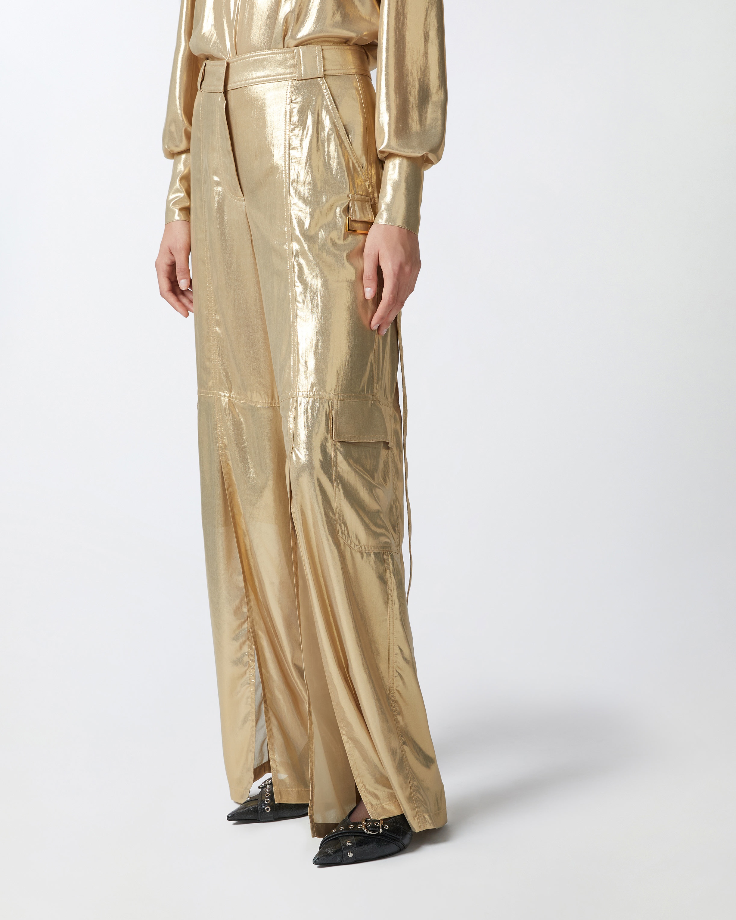 WIDE-LEG GOLDEN CARGO TROUSERS - 3