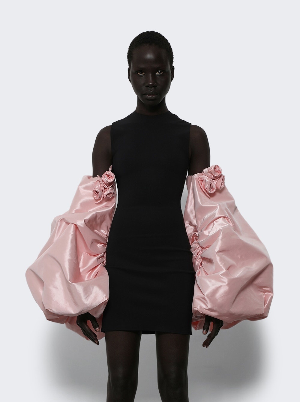 Taffeta Sleeved Jersey Dress Black - 2