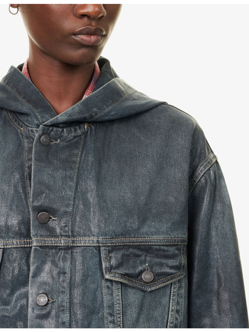 Hooded Relaxed-Fit Denim Jacket - 5