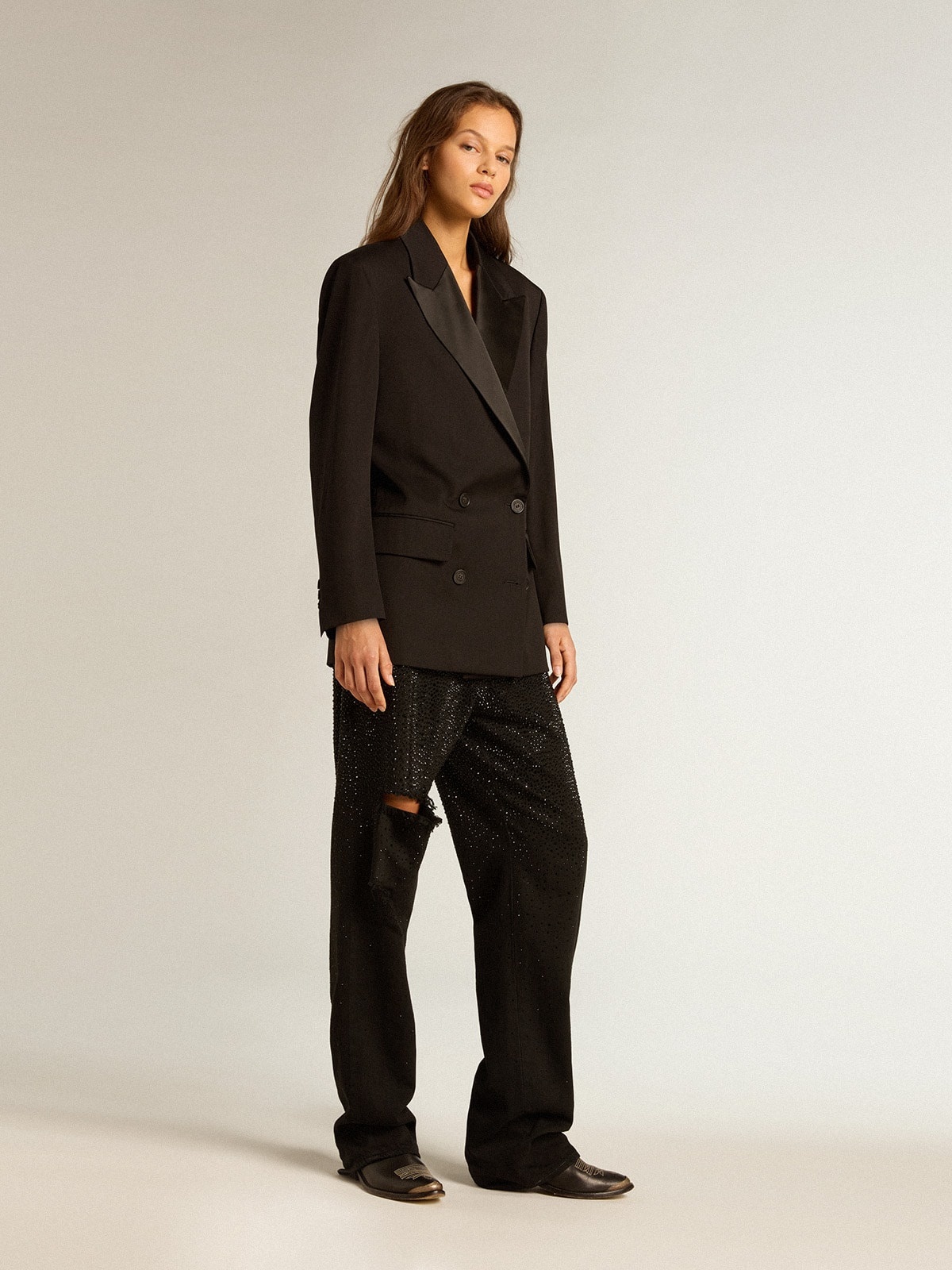 Women’s tuxedo jacket in black wool gabardine - 3