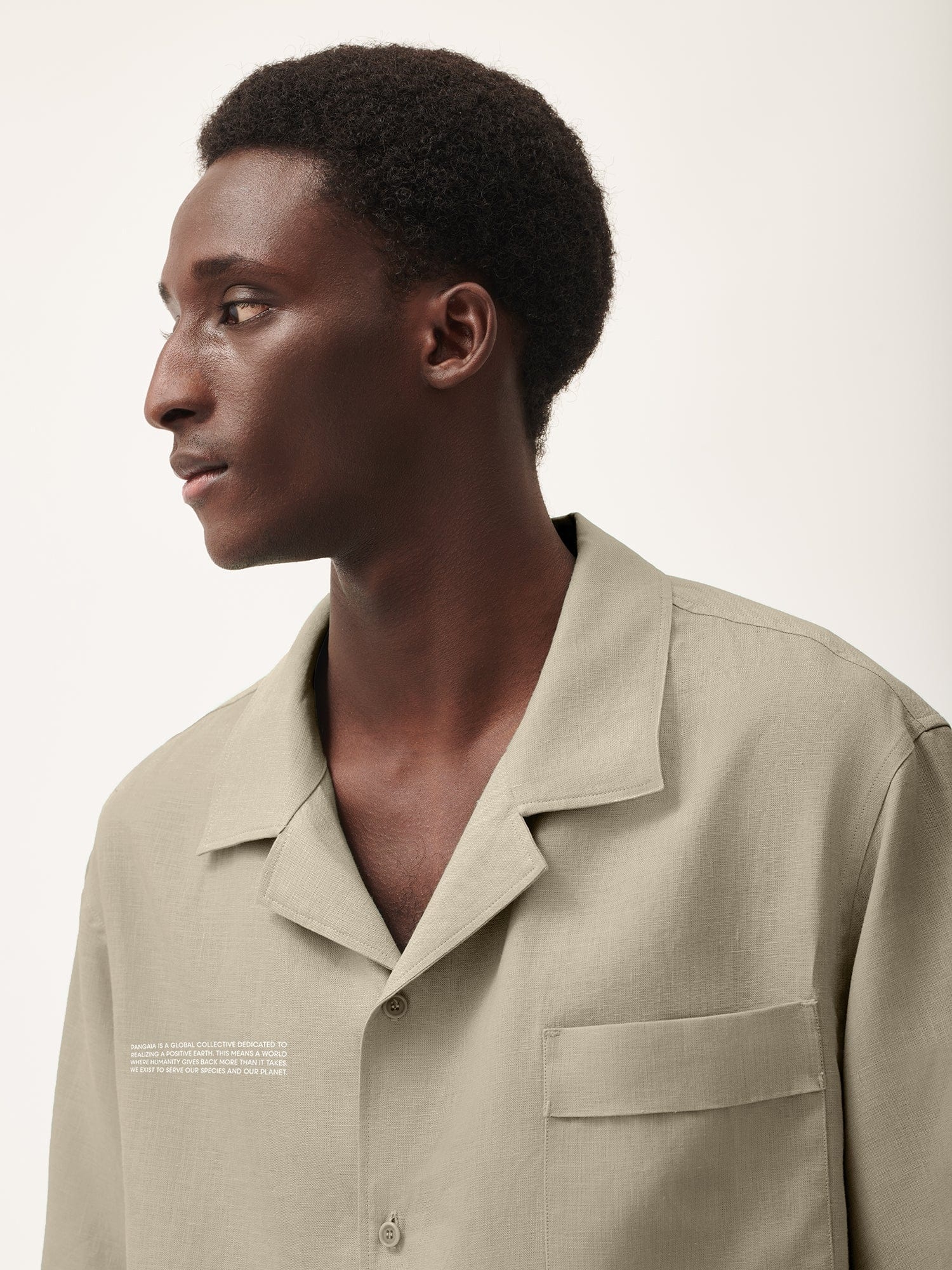 Mens DNA Linen Camp Collar Shirt - Cliff Beige - 4