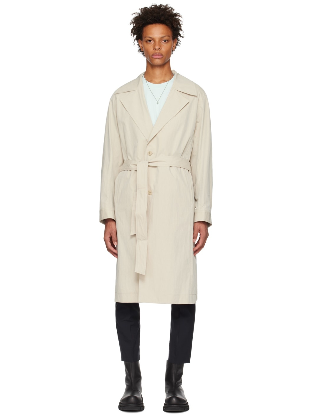 Beige Single-Breasted Trench Coat - 1