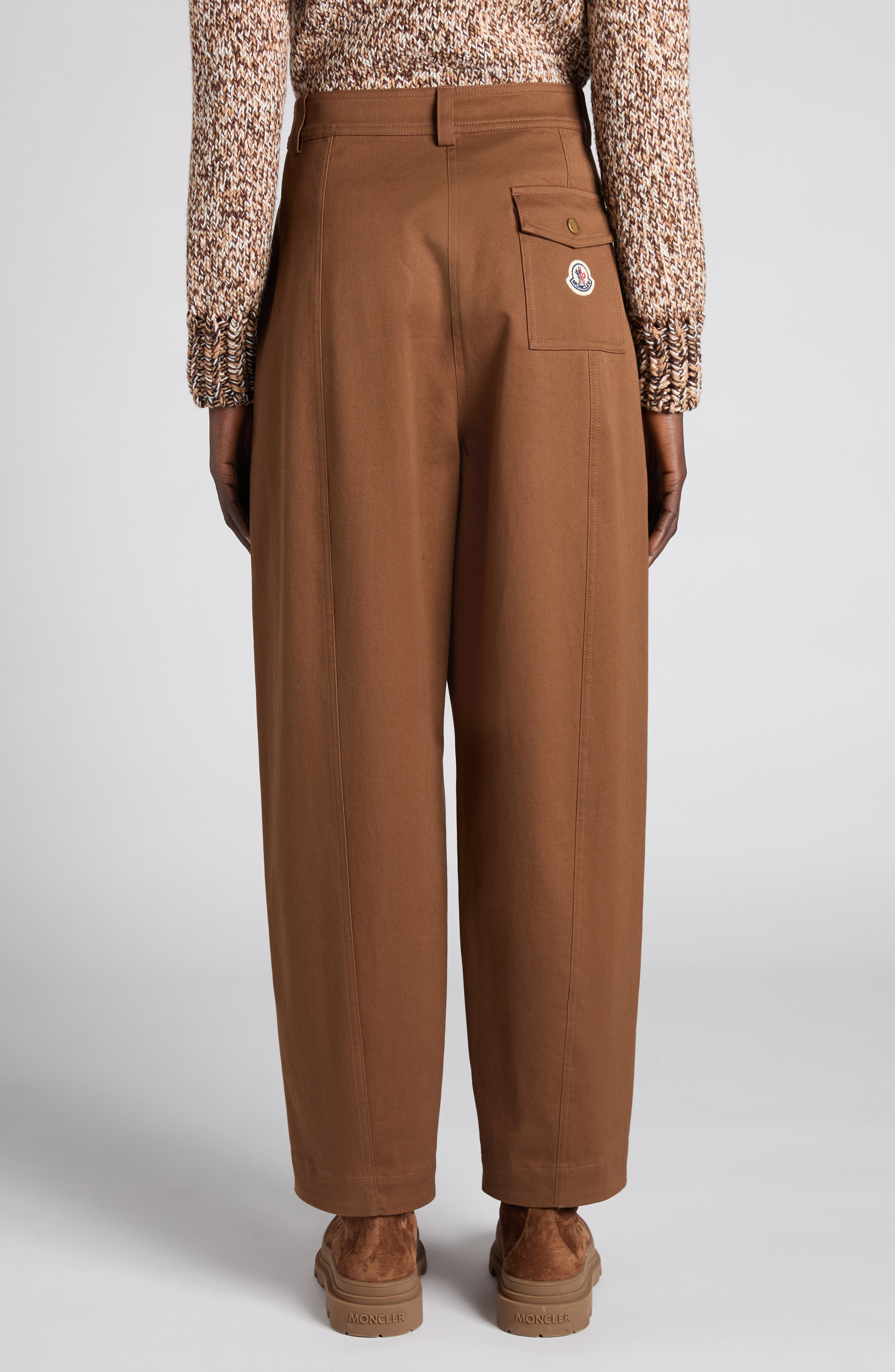 Moncler Stretch Cotton Twill Barrel Leg Ankle Trousers in Burnt Caramel at Nordstrom - 3