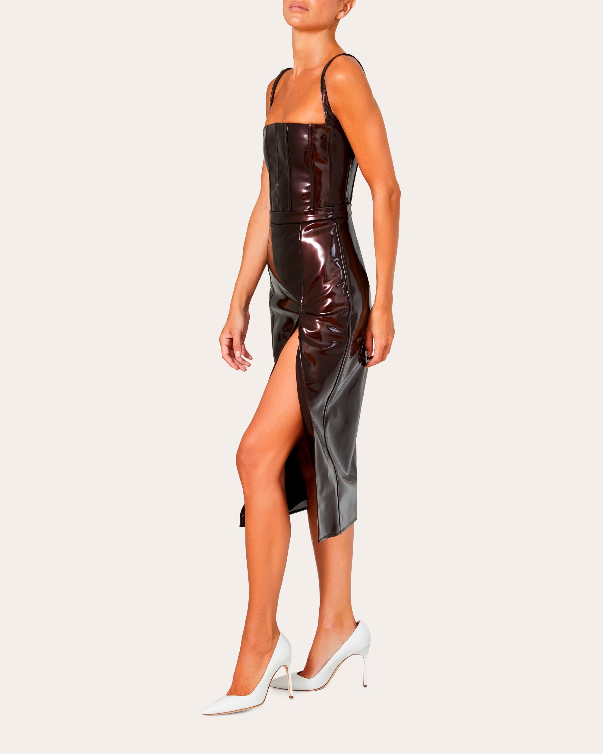 High-Waisted Patent-Vinyl Midi Skirt - 4