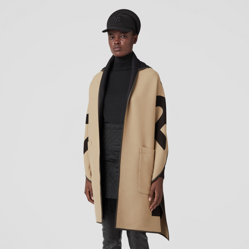 Logo Wool Cotton Jacquard Hooded Cape 6