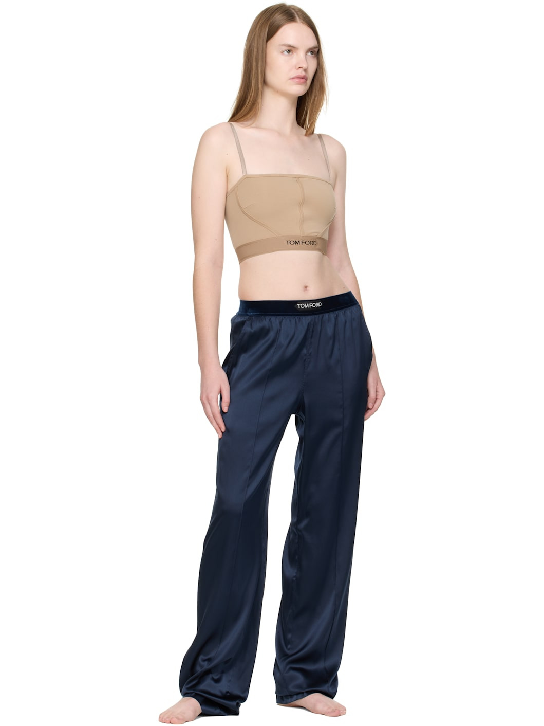 Navy Stretch Silk Satin Lounge Pants - 4