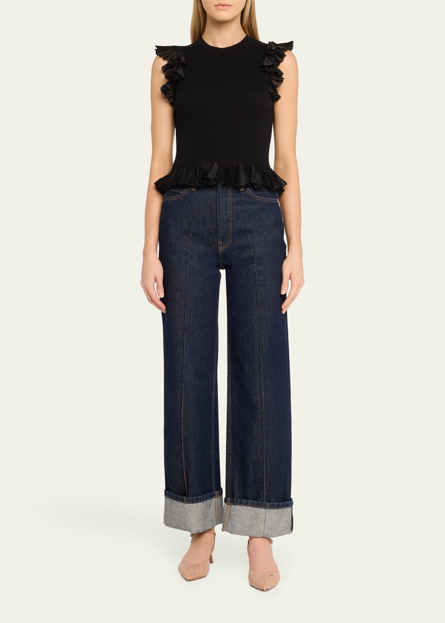 The Genevieve Topstitched Wide-Leg Denim Jeans - 2