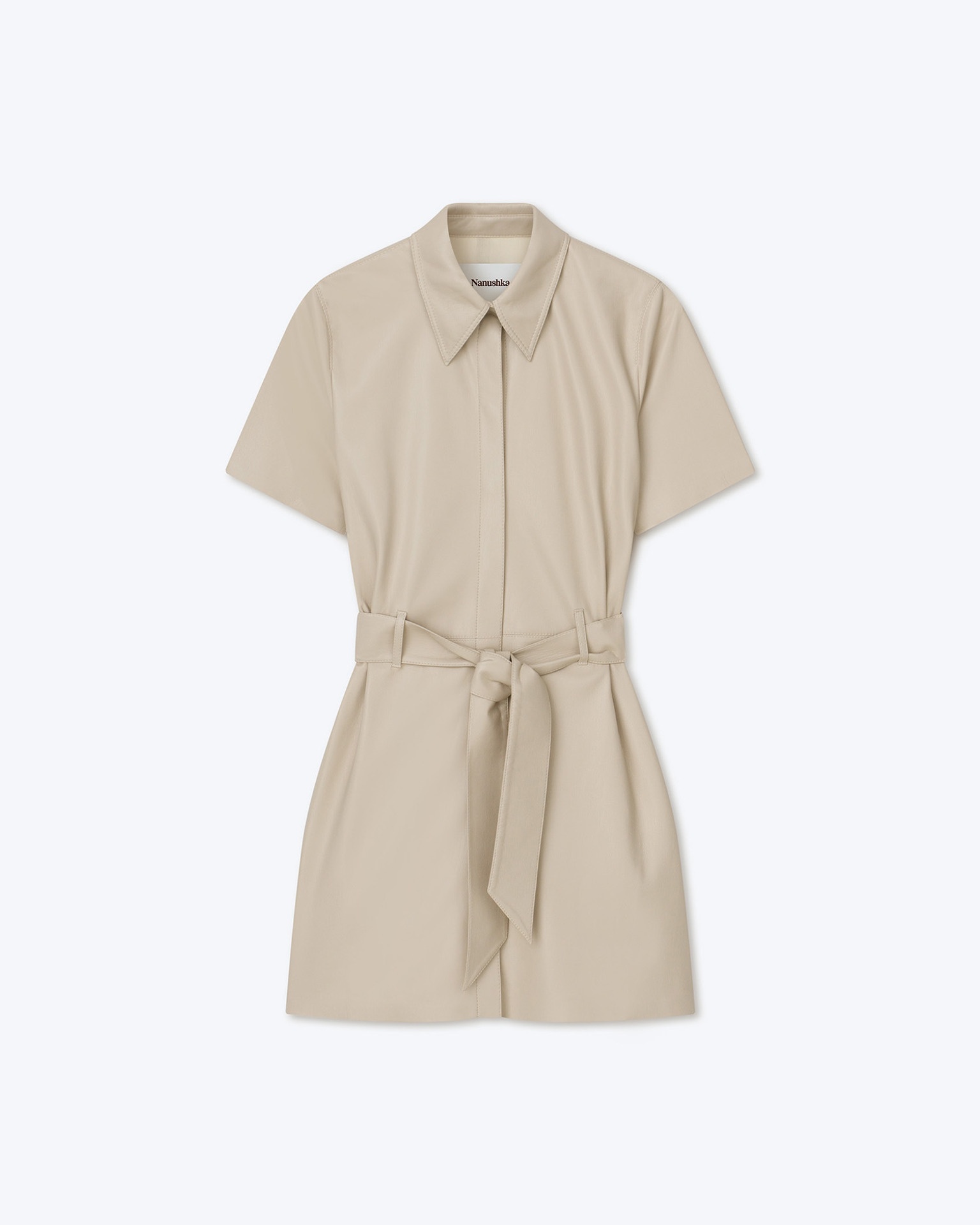 Nanushka HALLI OKOBOR™ alt-leather shirt dress Creme REVERSIBLE