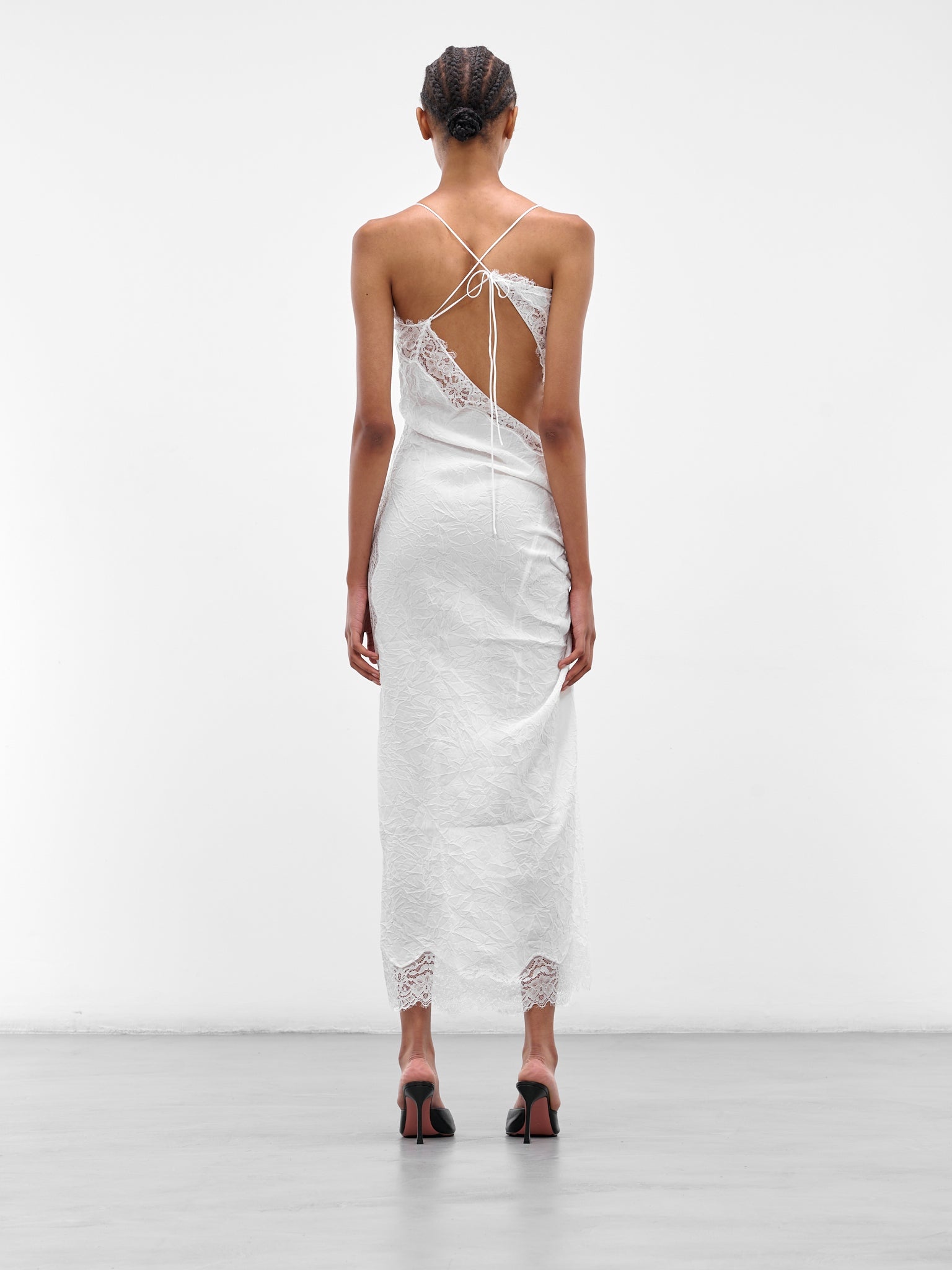 White Crimped Lace Cami Dress - 3