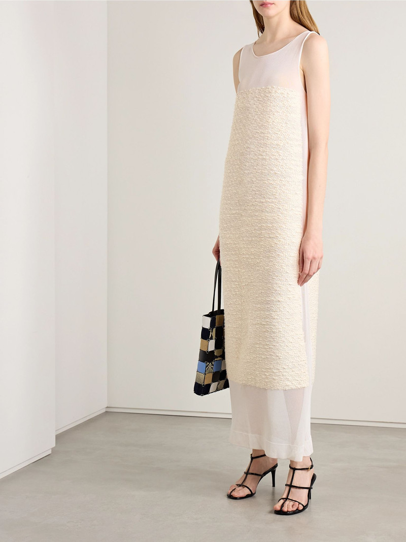 KHAITE Miriele tweed-paneled knitted maxi dress Ivory outlook