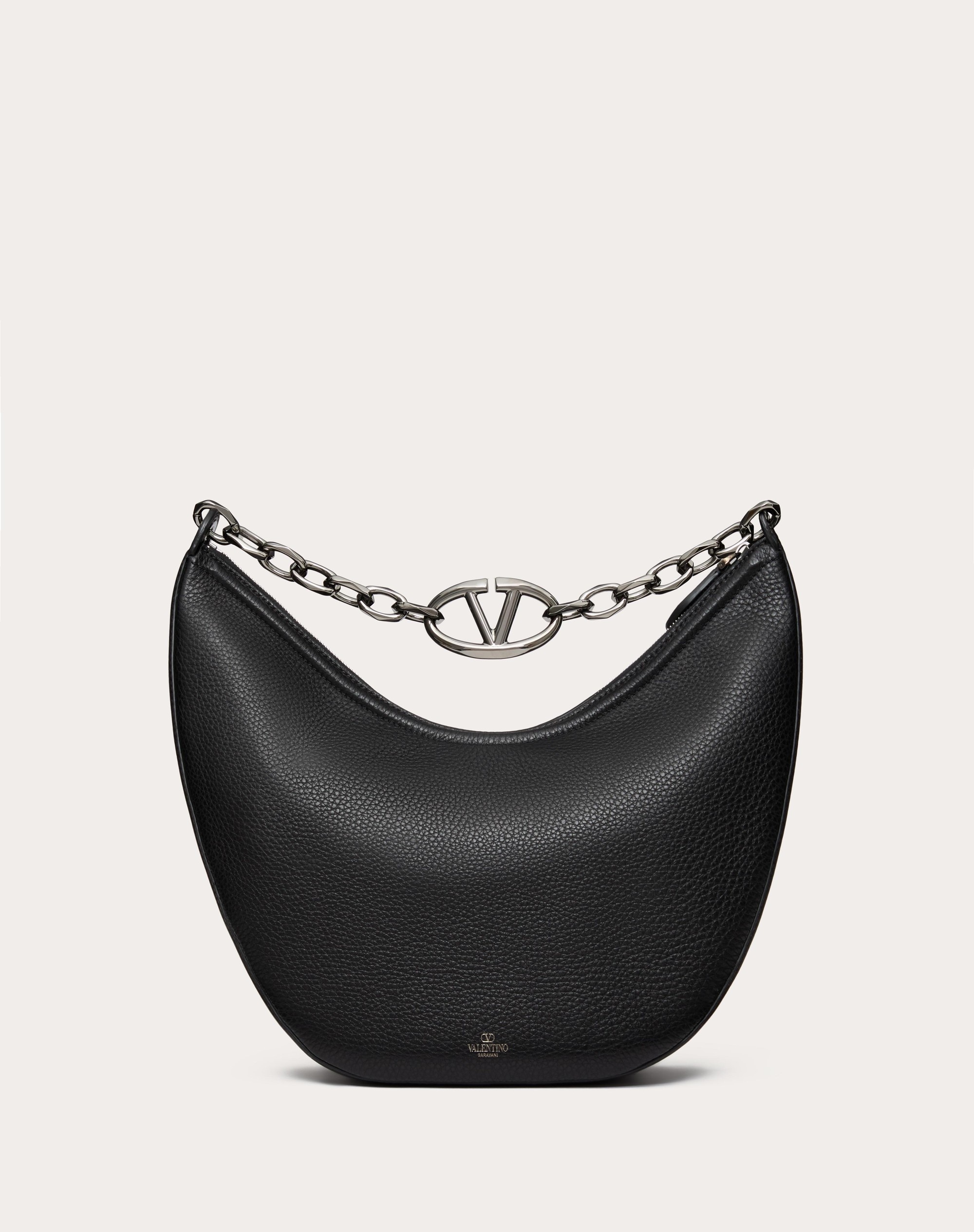 VLOGO MOON MEDIUM GRAINY CALFSKIN HOBO BAG WITH CHAIN - 4