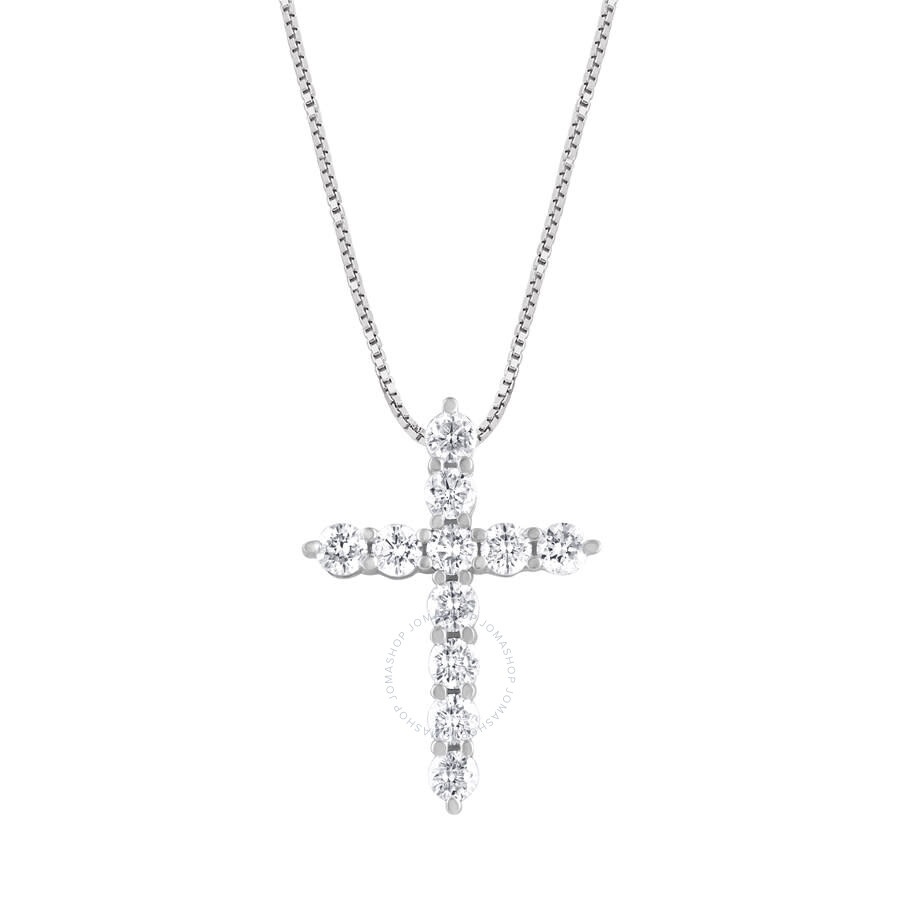 Brilliant Diamond - Brilliant Diamond 14K White Gold 1 CTTW LAB GROWN Diamond Cross Pendant Necklace (G-H, SI1-SI2), 18" - 1