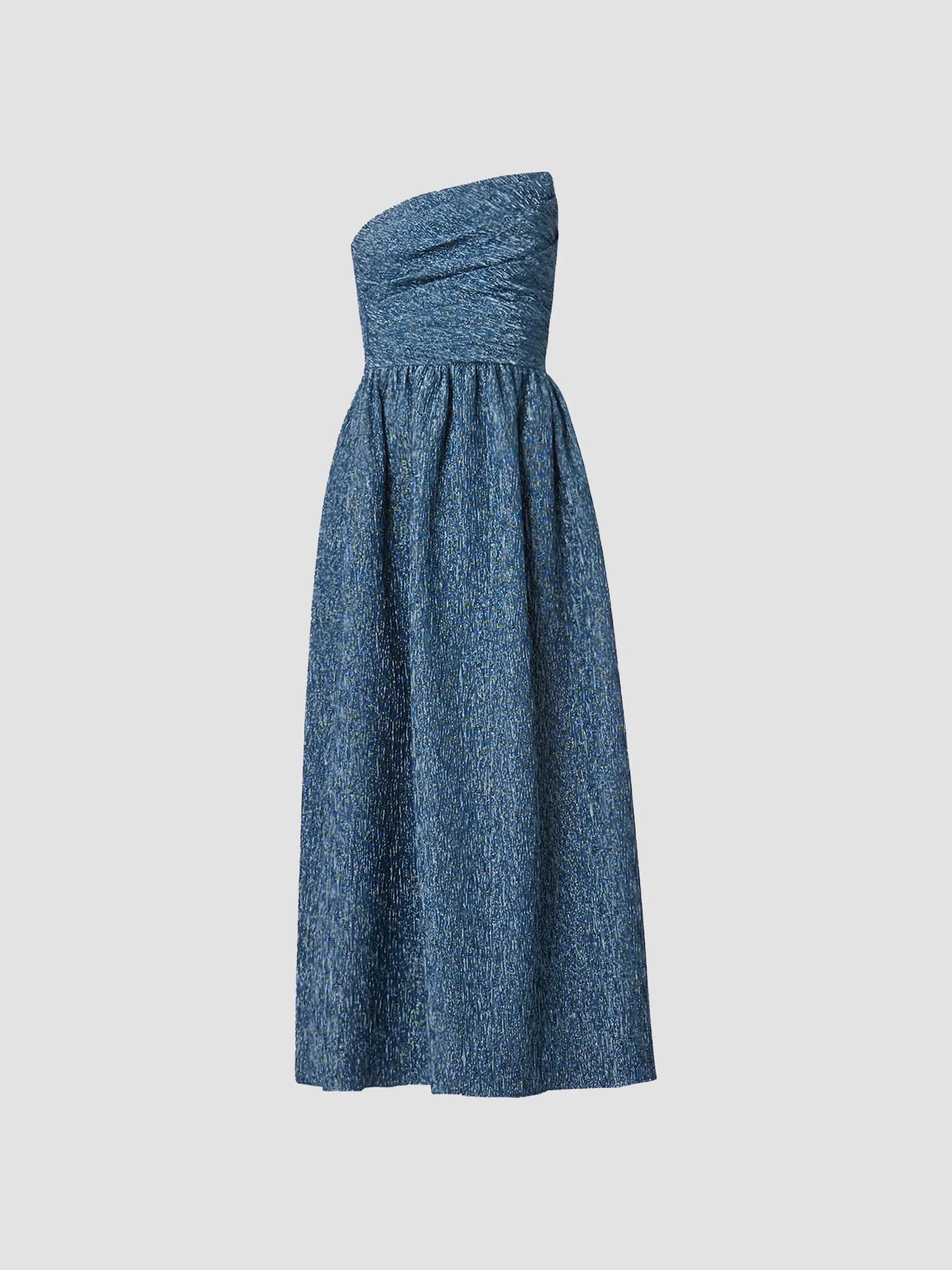 Women's Sanders Asymmetric Metallic Jacquard Strapless Gown - Sapphire - 1