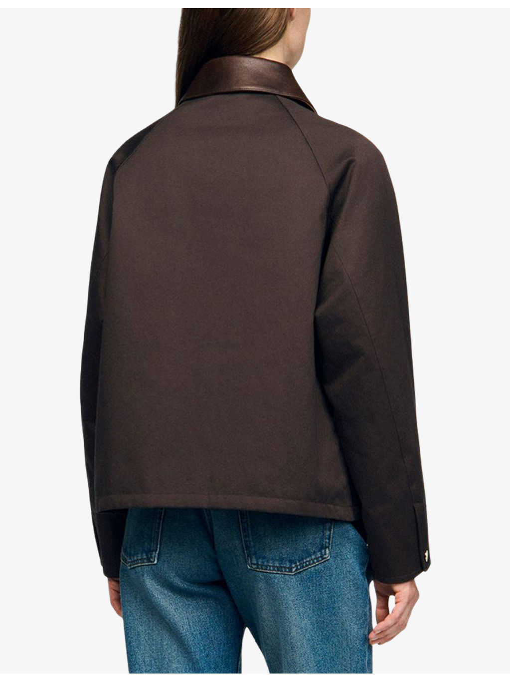 Gabardine Contrast-Collar Cotton Coat - 4