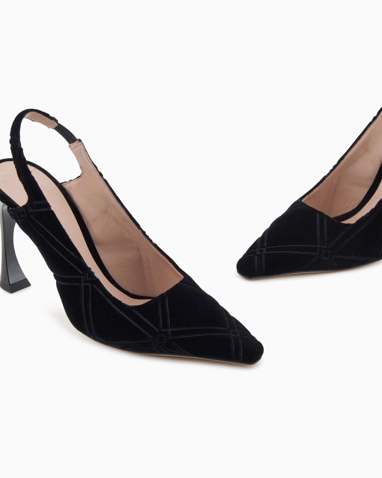 EMBOSSED MOTIF VELVET SLINGBACK COURT SHOES - 5
