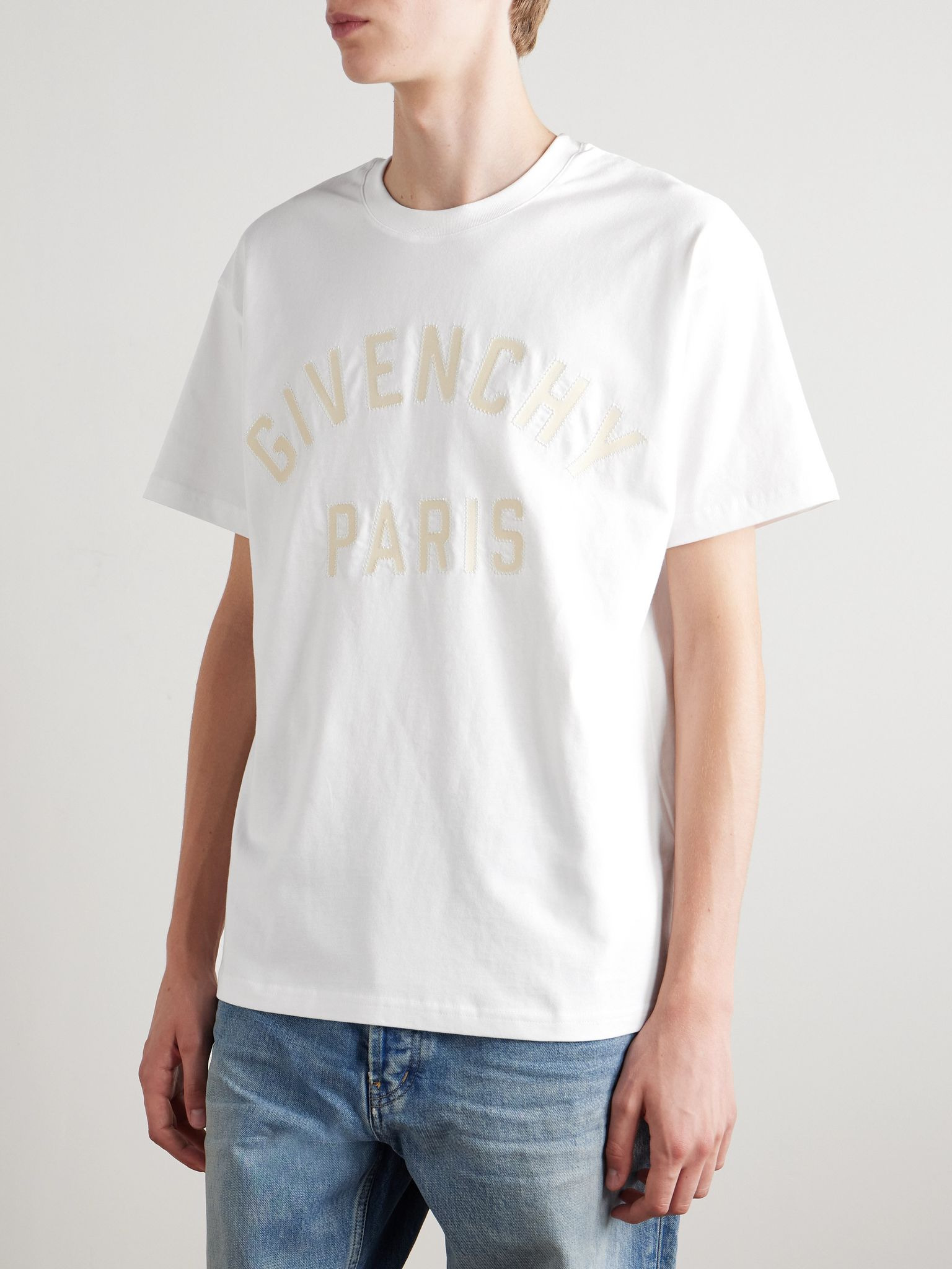 Logo-Appliquéd Cotton-Jersey T-Shirt White - 3
