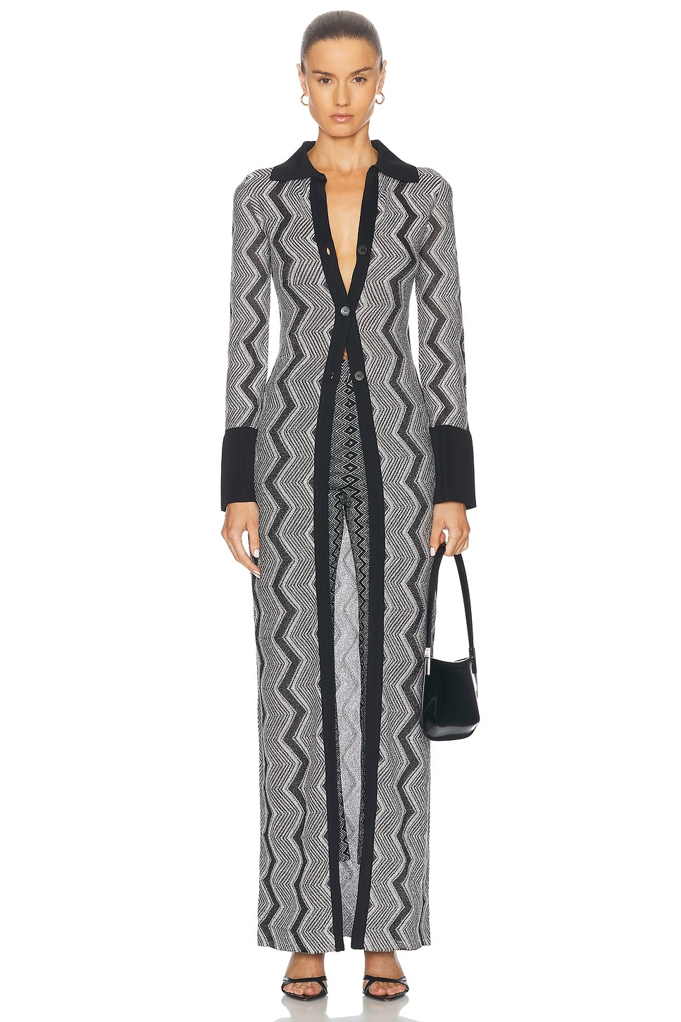 Micro Chevron Long Cardigan - 1