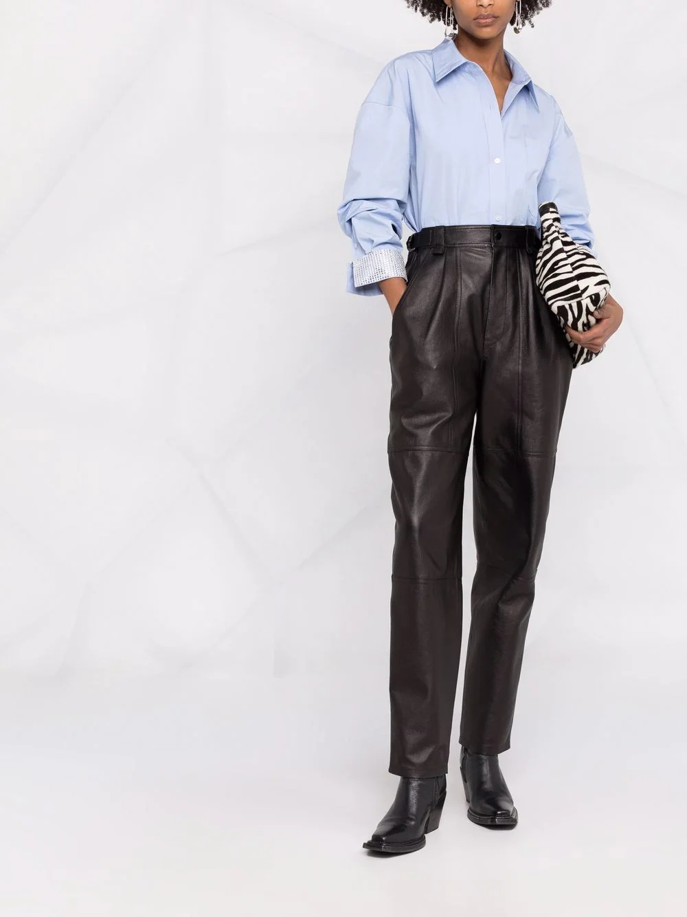 straight leg leather trousers - 2