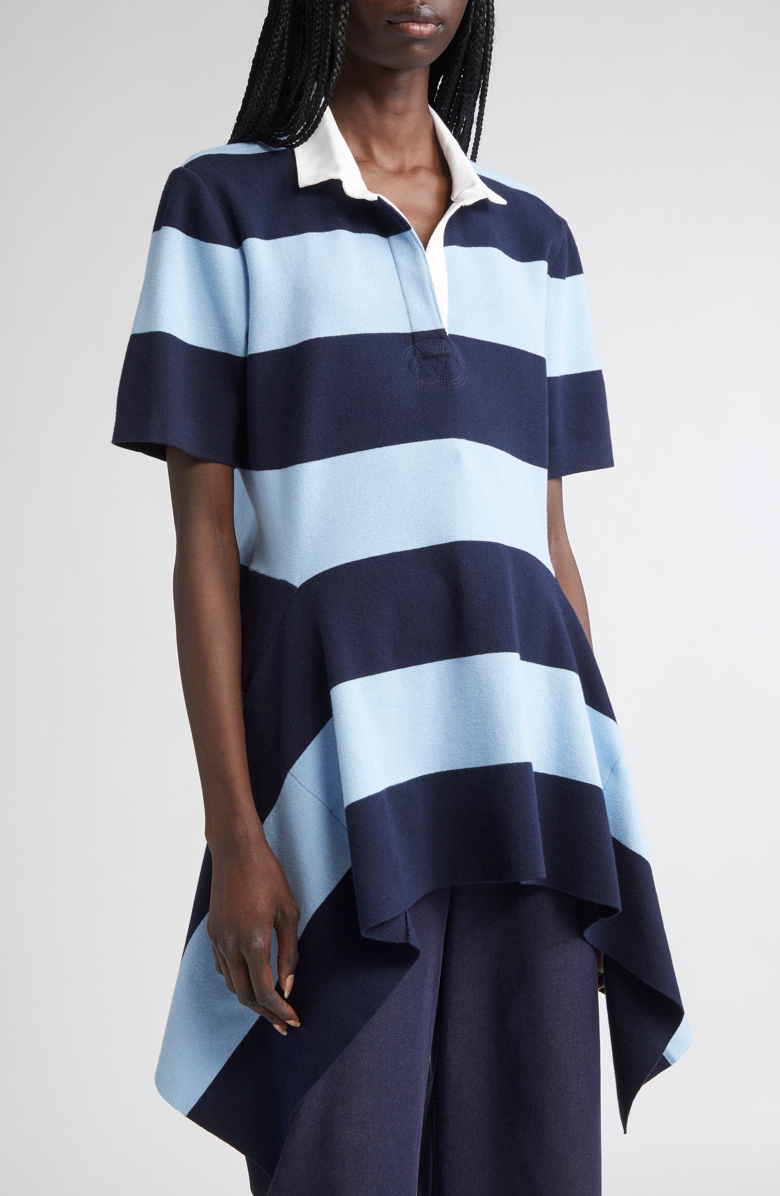 MONSE Stripe Cascade Rugby Polo in Navy Stripe at Nordstrom - 5