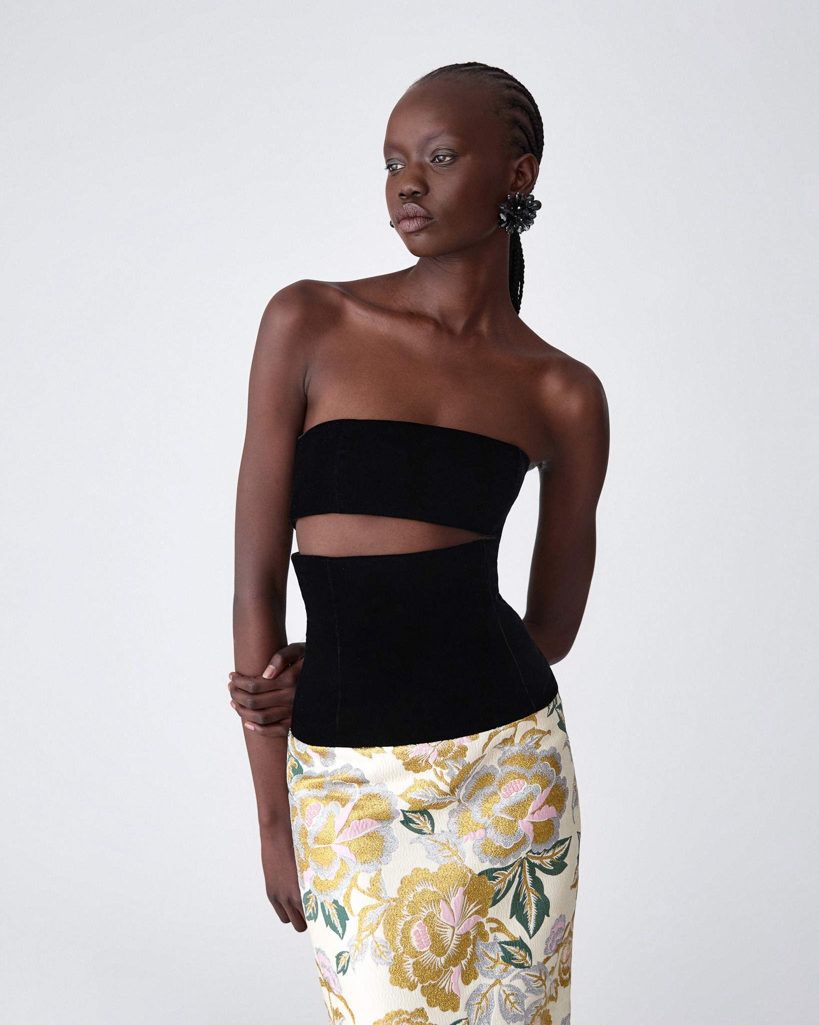 Floral Jacquard and Velvet Cutout Dress - 4