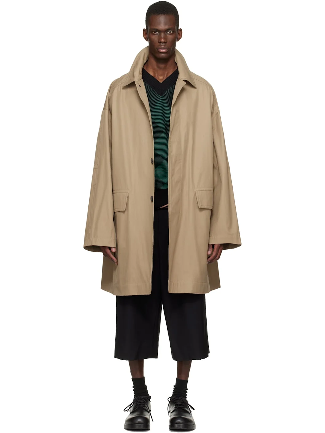 Beige Loose Cotton Mac Coat - 1